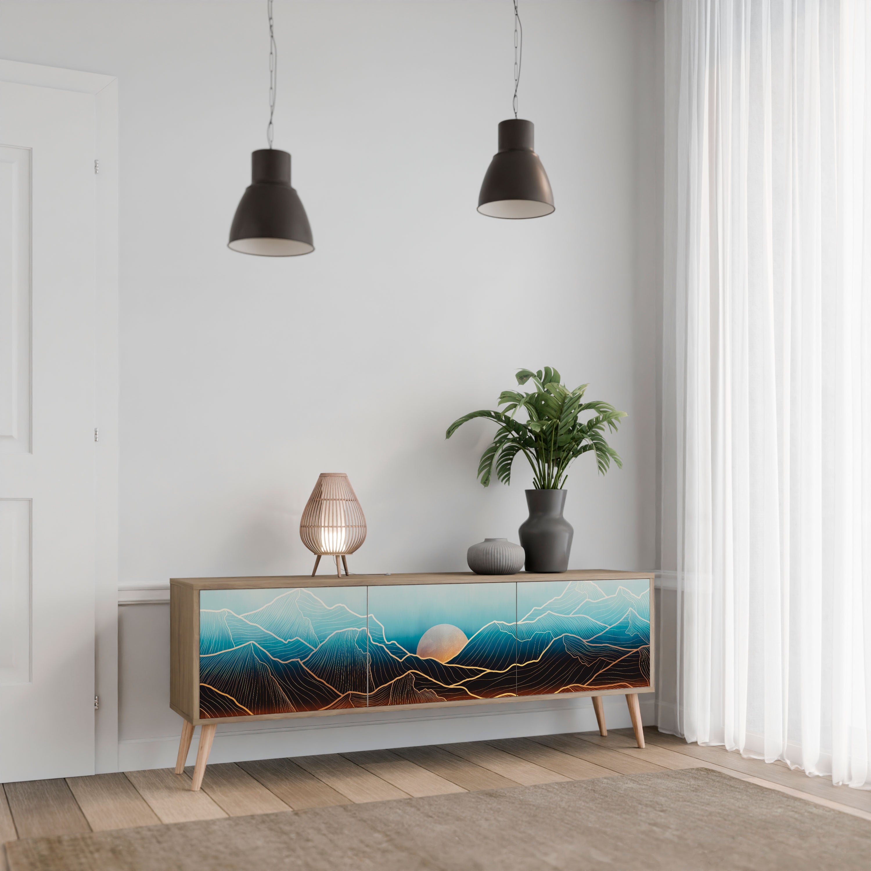 Meuble TV 3 portes LUNAR SECRETS effet chêne