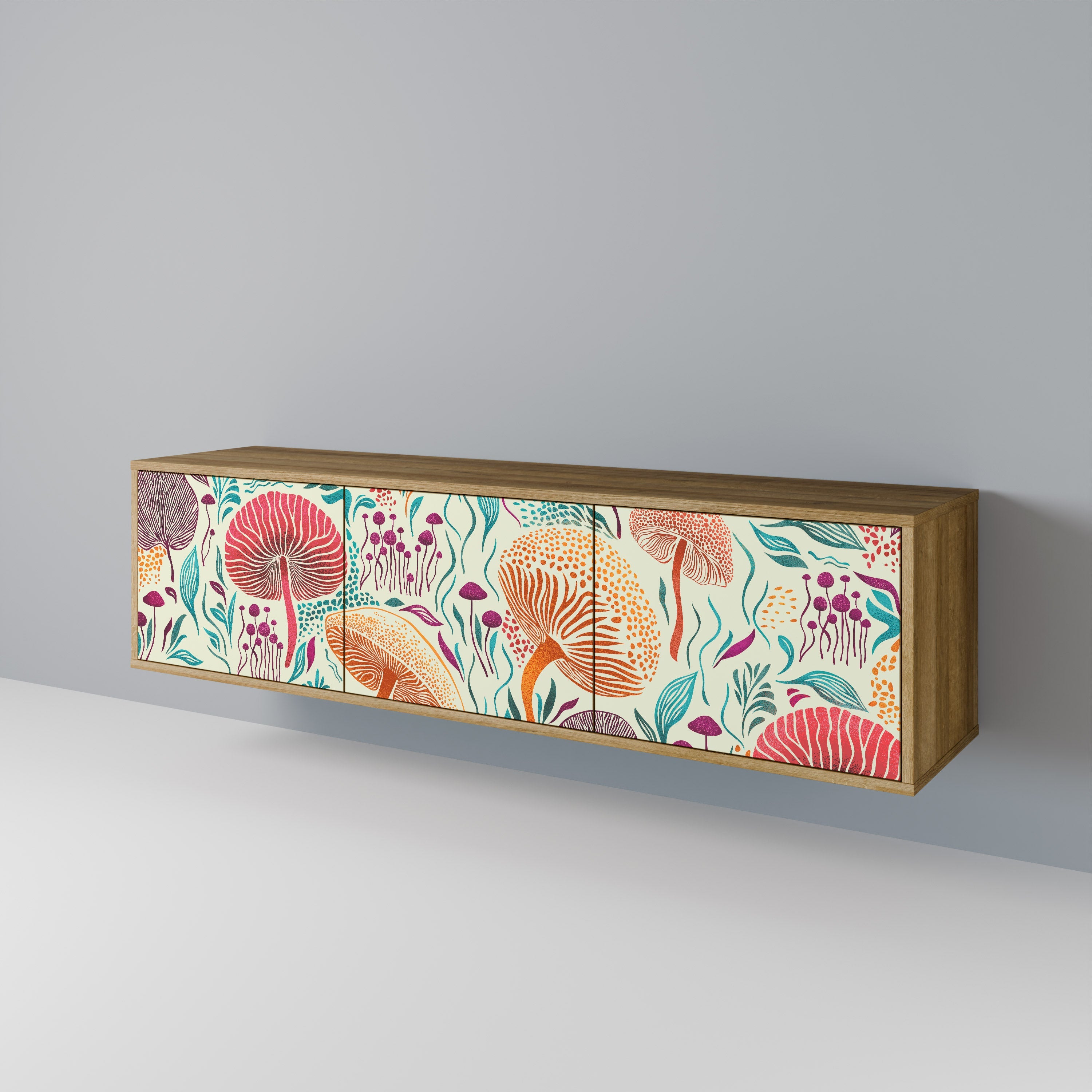Meuble TV 3 portes Fungus Fantasy effet chêne