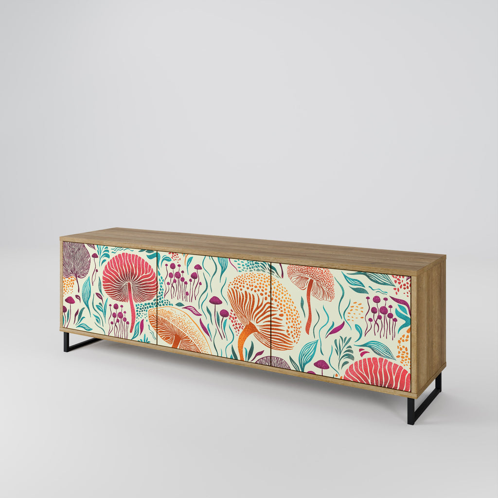 Meuble TV 3 portes Fungus Fantasy effet chêne