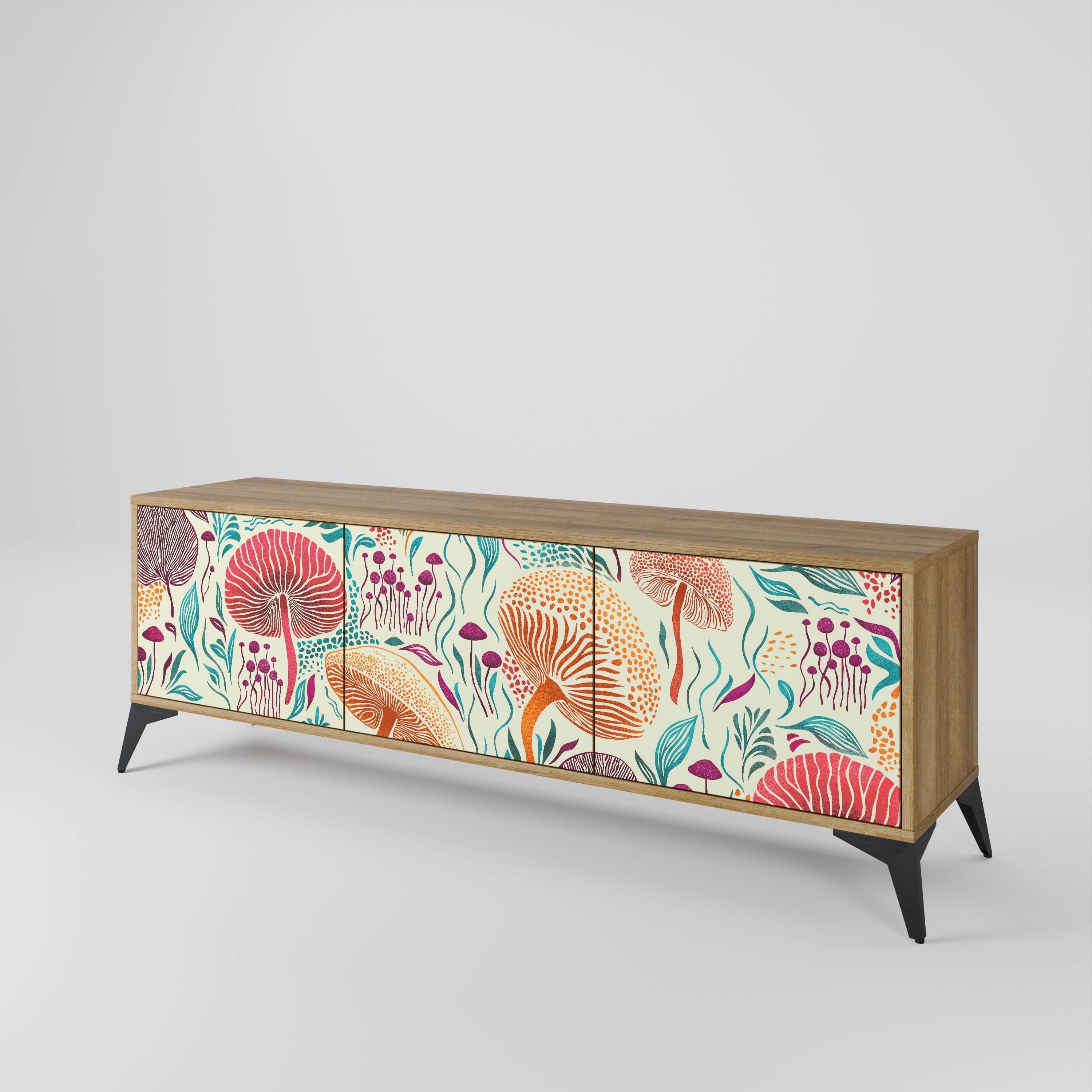 Meuble TV 3 portes Fungus Fantasy effet chêne