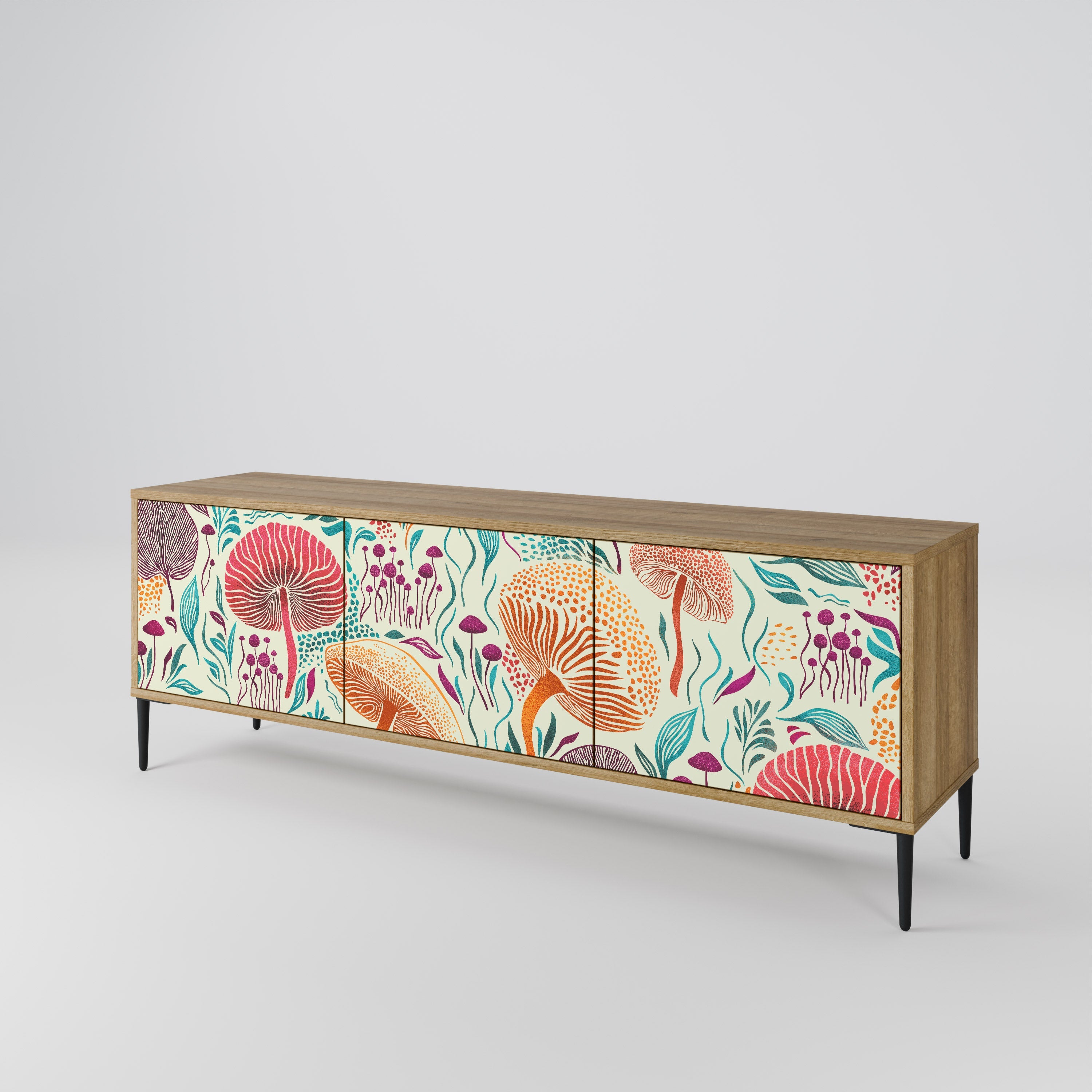 Meuble TV 3 portes Fungus Fantasy effet chêne