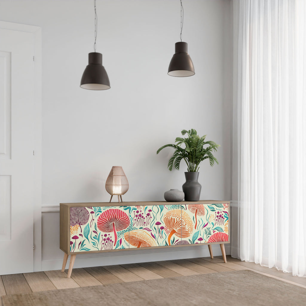 Meuble TV 3 portes Fungus Fantasy effet chêne