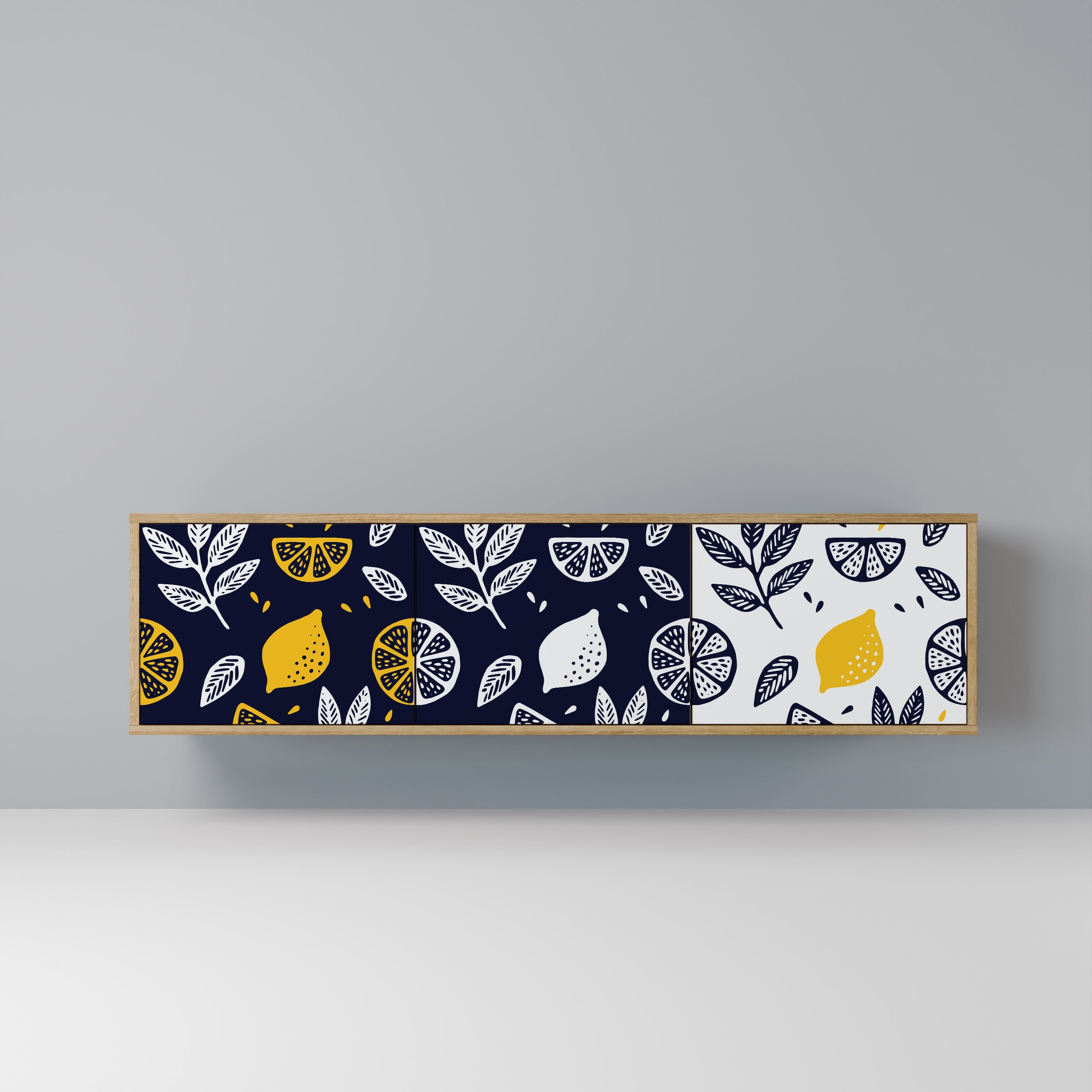 Meuble TV 3 portes CITRUS NOIR ET BLANC effet chêne