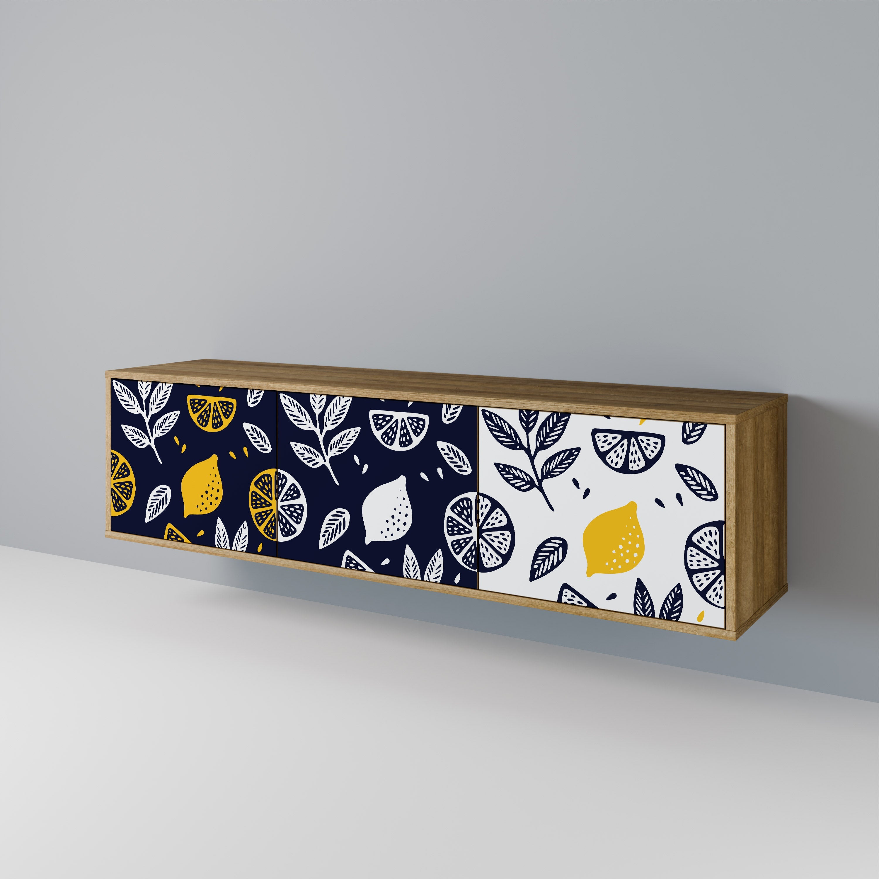 Meuble TV 3 portes CITRUS NOIR ET BLANC effet chêne