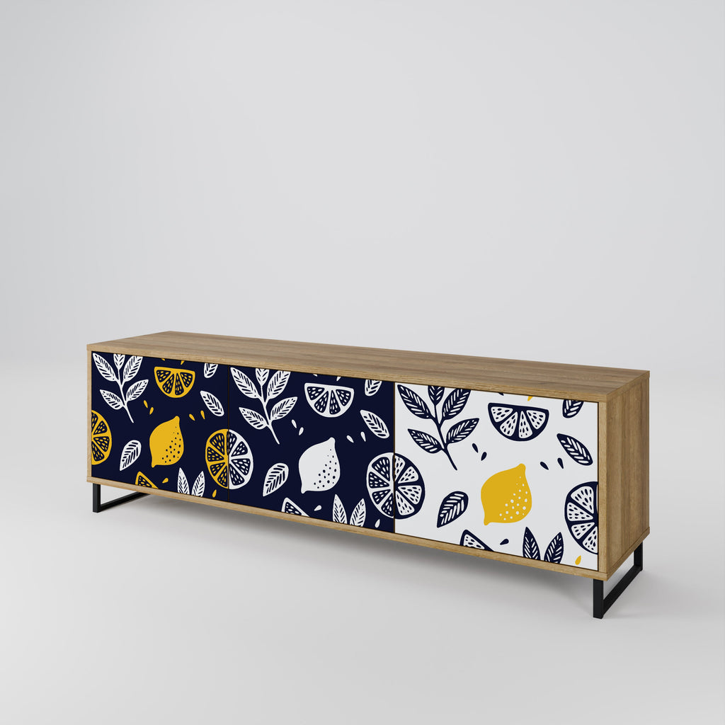 Meuble TV 3 portes CITRUS NOIR ET BLANC effet chêne