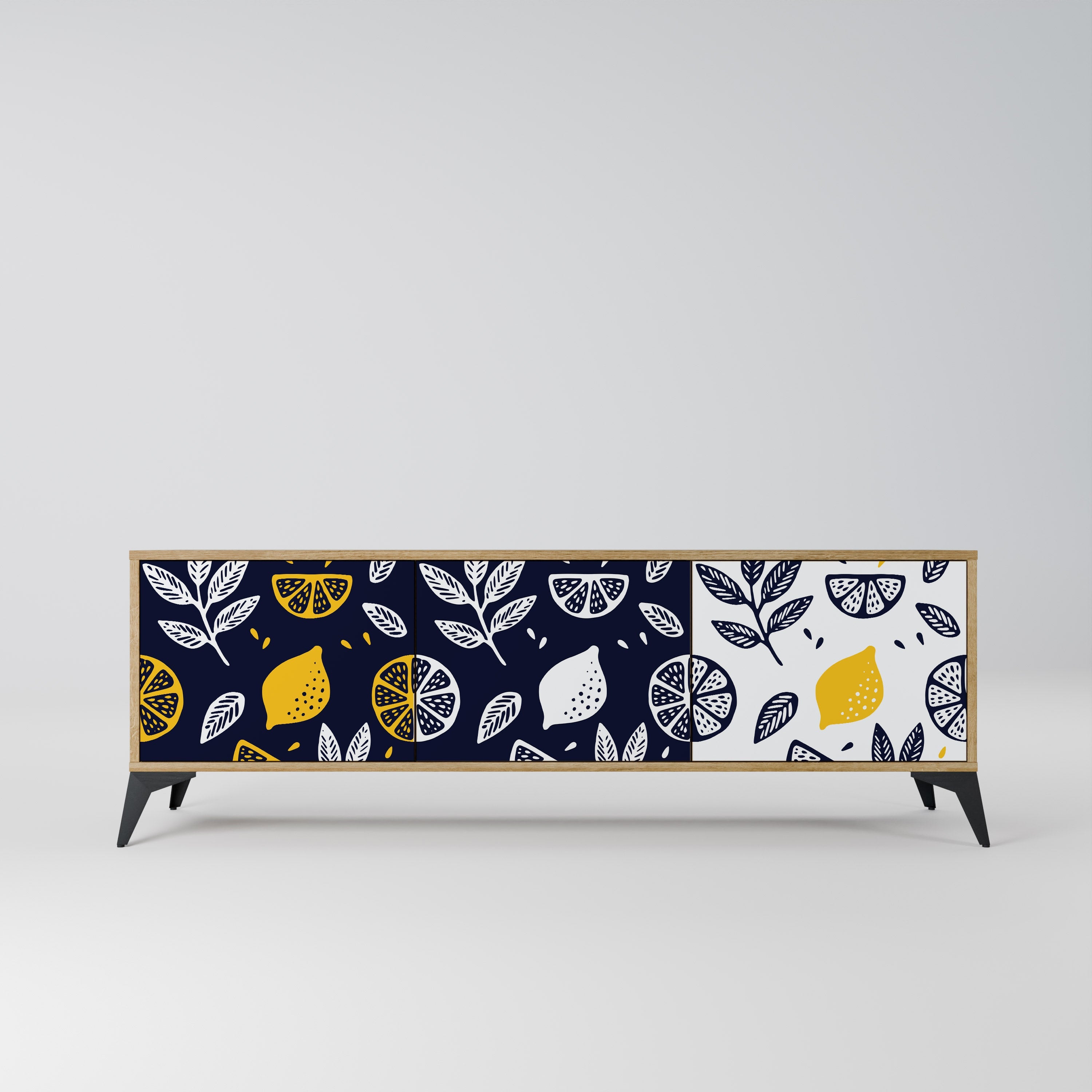 Meuble TV 3 portes CITRUS NOIR ET BLANC effet chêne