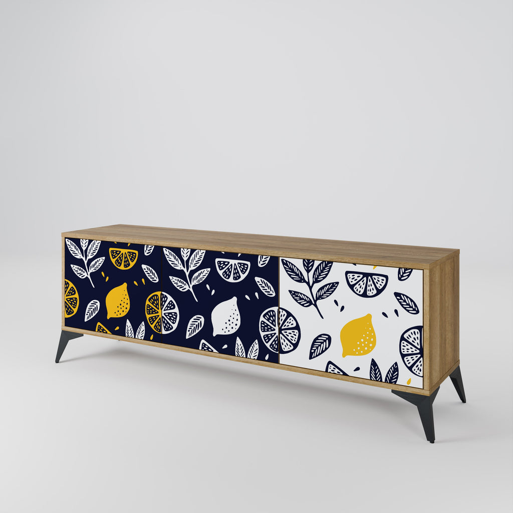 Meuble TV 3 portes CITRUS NOIR ET BLANC effet chêne