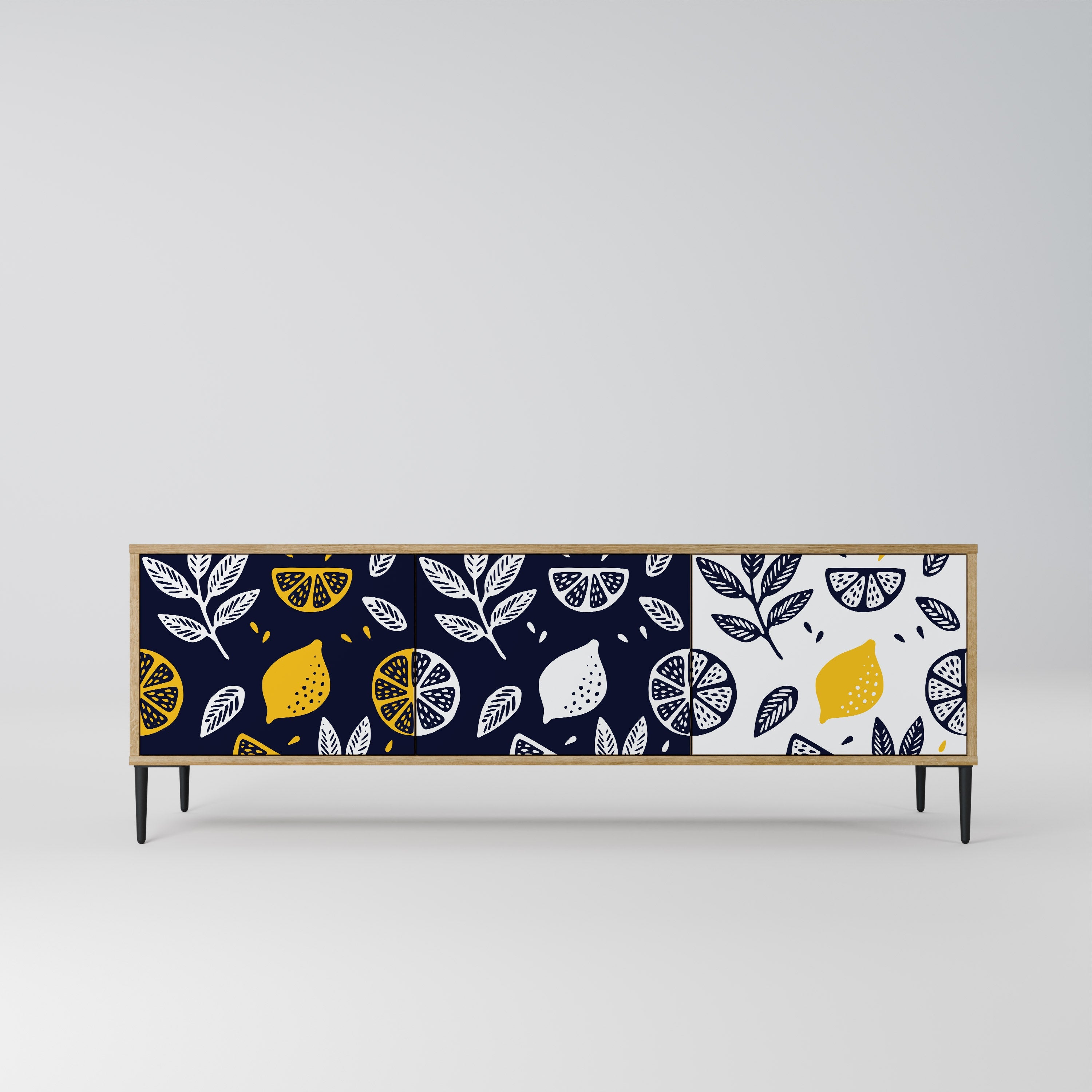 Meuble TV 3 portes CITRUS NOIR ET BLANC effet chêne