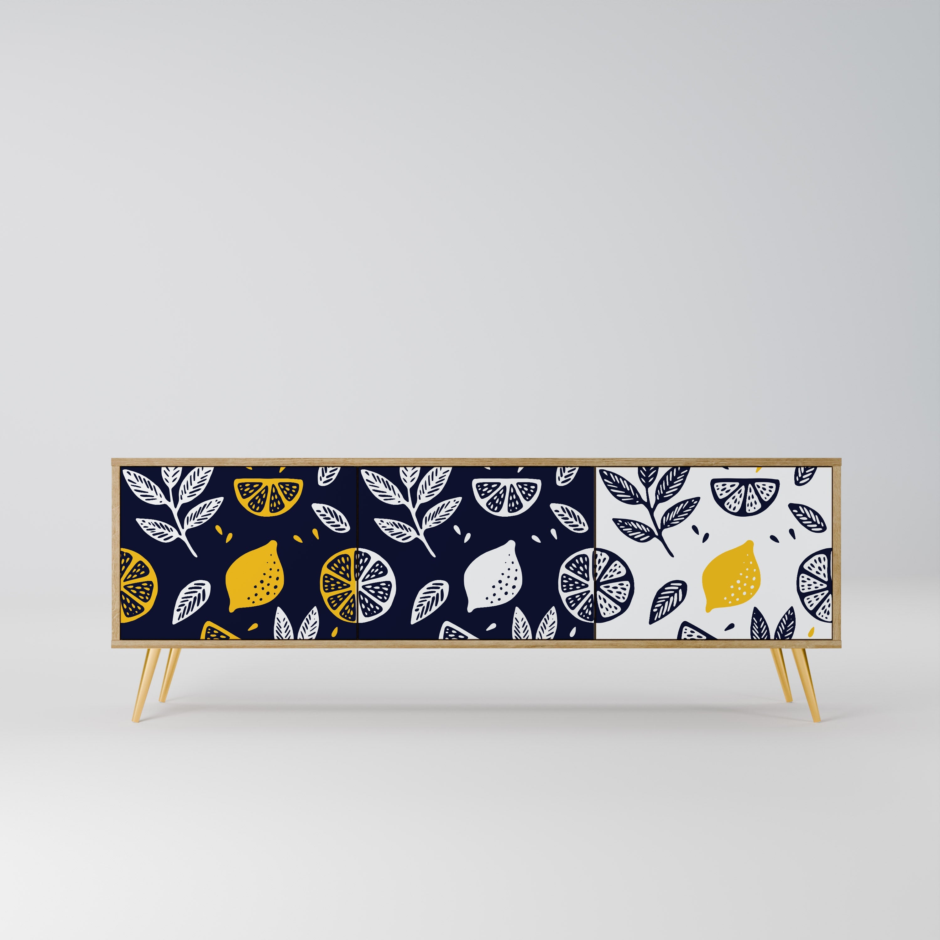 Meuble TV 3 portes CITRUS NOIR ET BLANC effet chêne