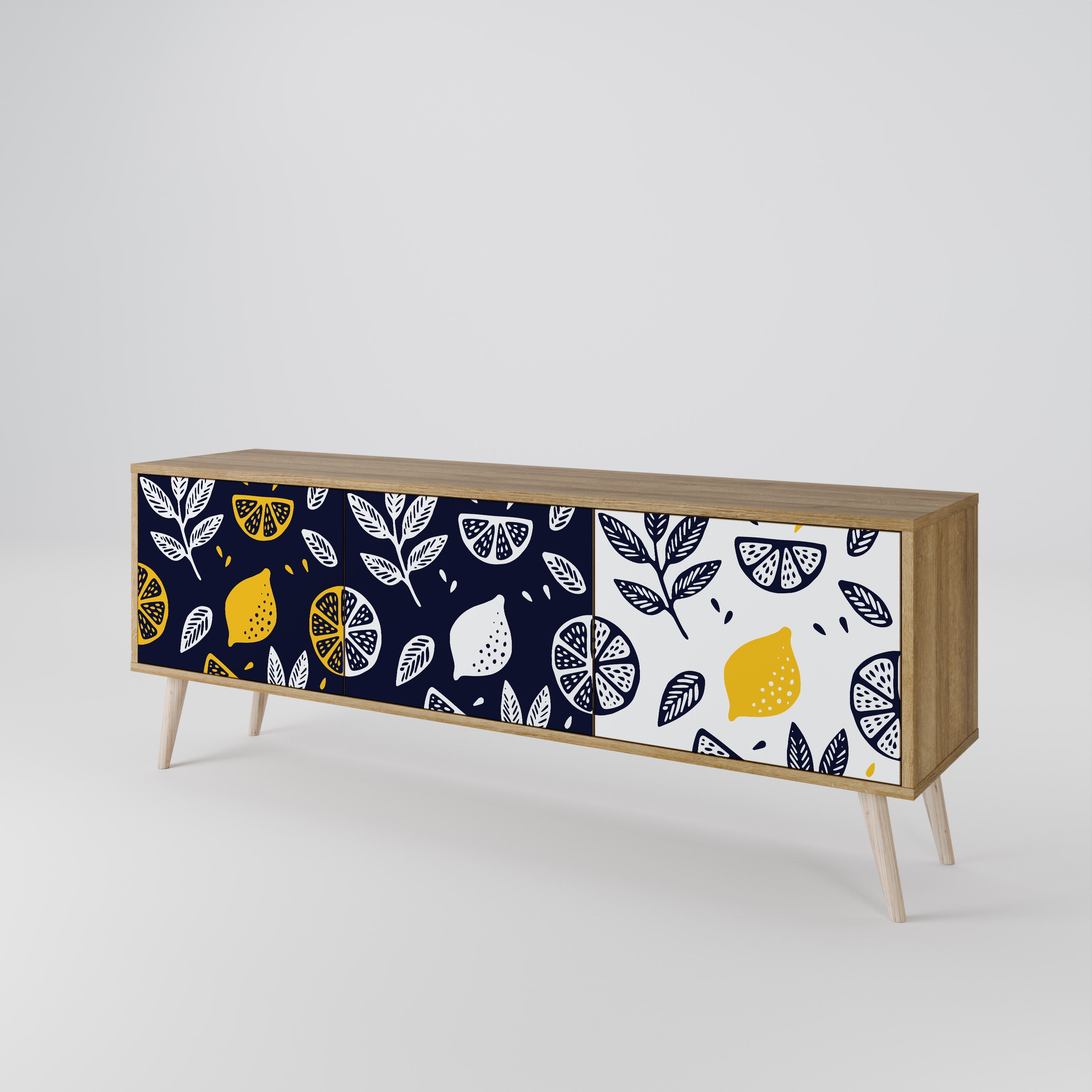 Meuble TV 3 portes CITRUS NOIR ET BLANC effet chêne