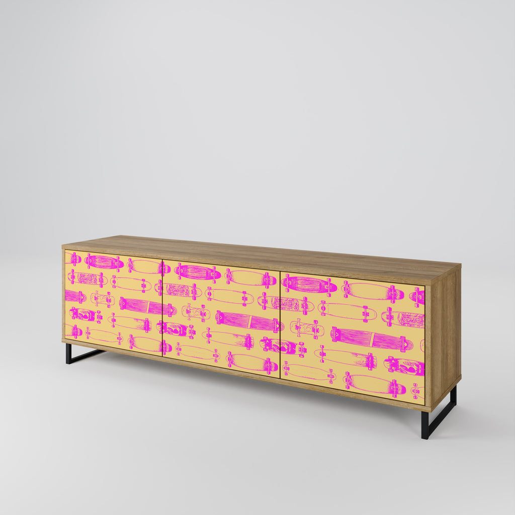 Meuble TV 3 portes effet chêne SKATEBOARD ARTISTRY