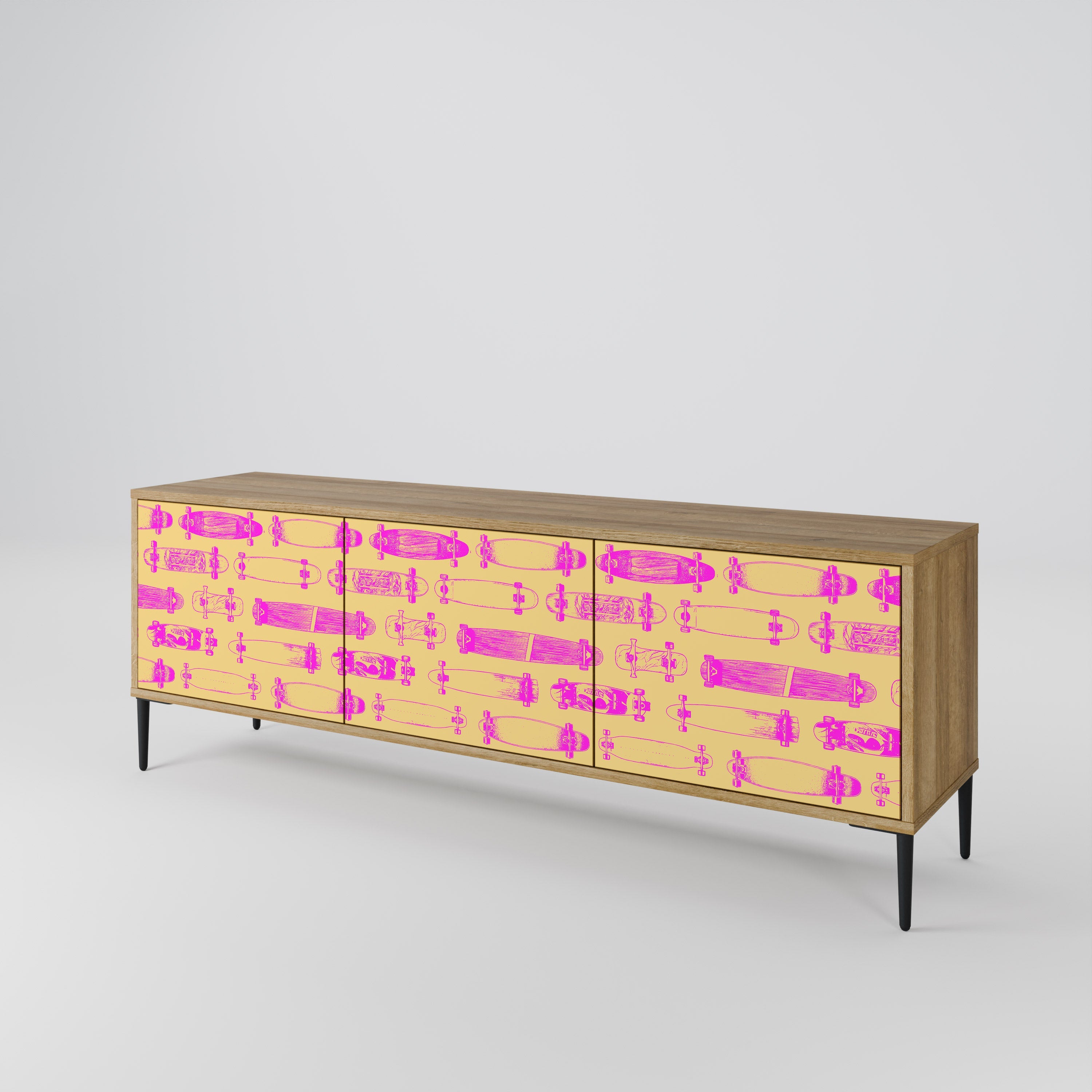 Meuble TV 3 portes effet chêne SKATEBOARD ARTISTRY