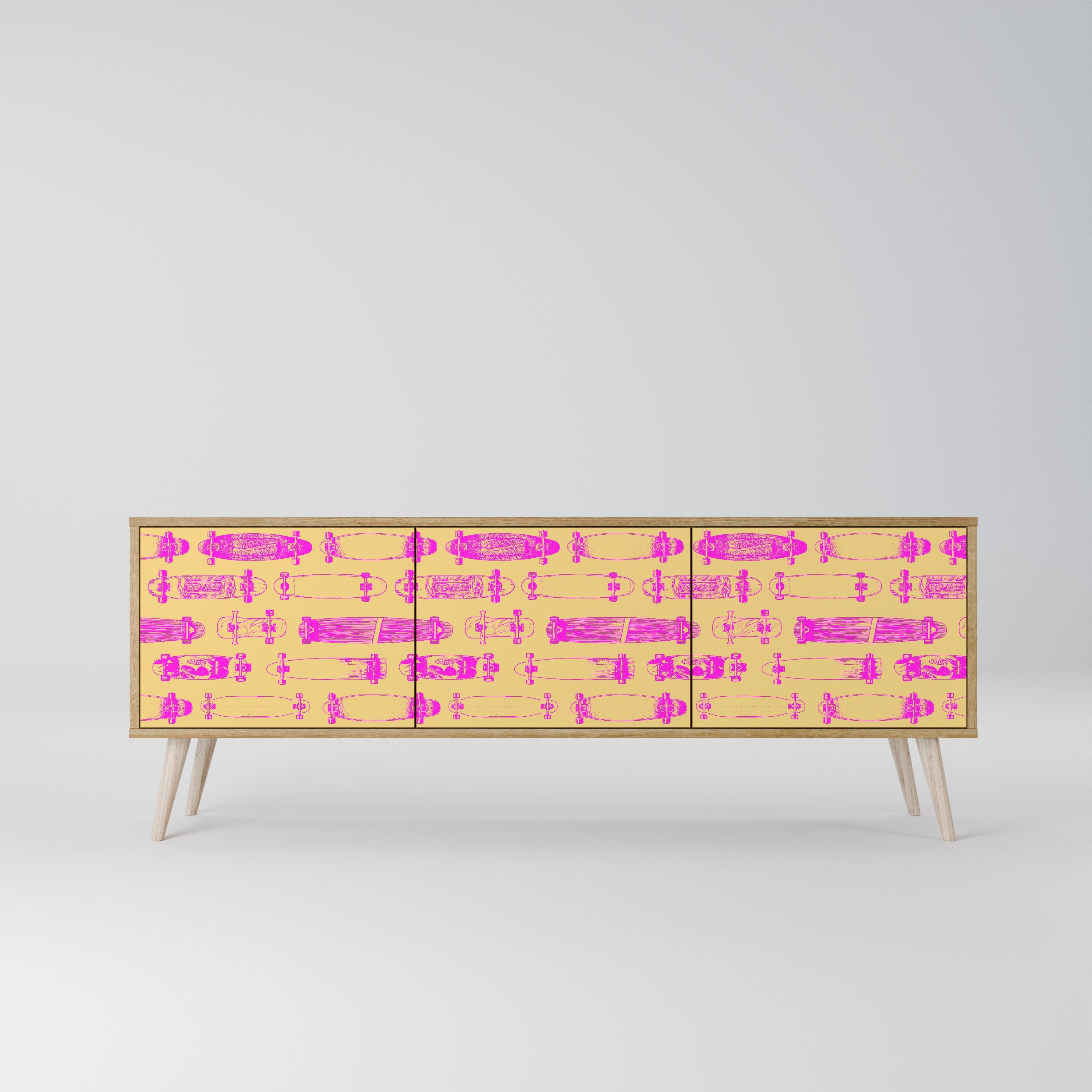 Meuble TV 3 portes effet chêne SKATEBOARD ARTISTRY