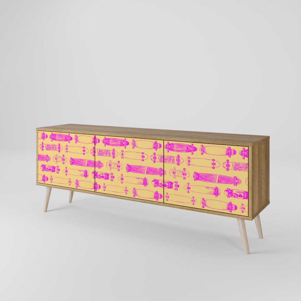 Meuble TV 3 portes effet chêne SKATEBOARD ARTISTRY