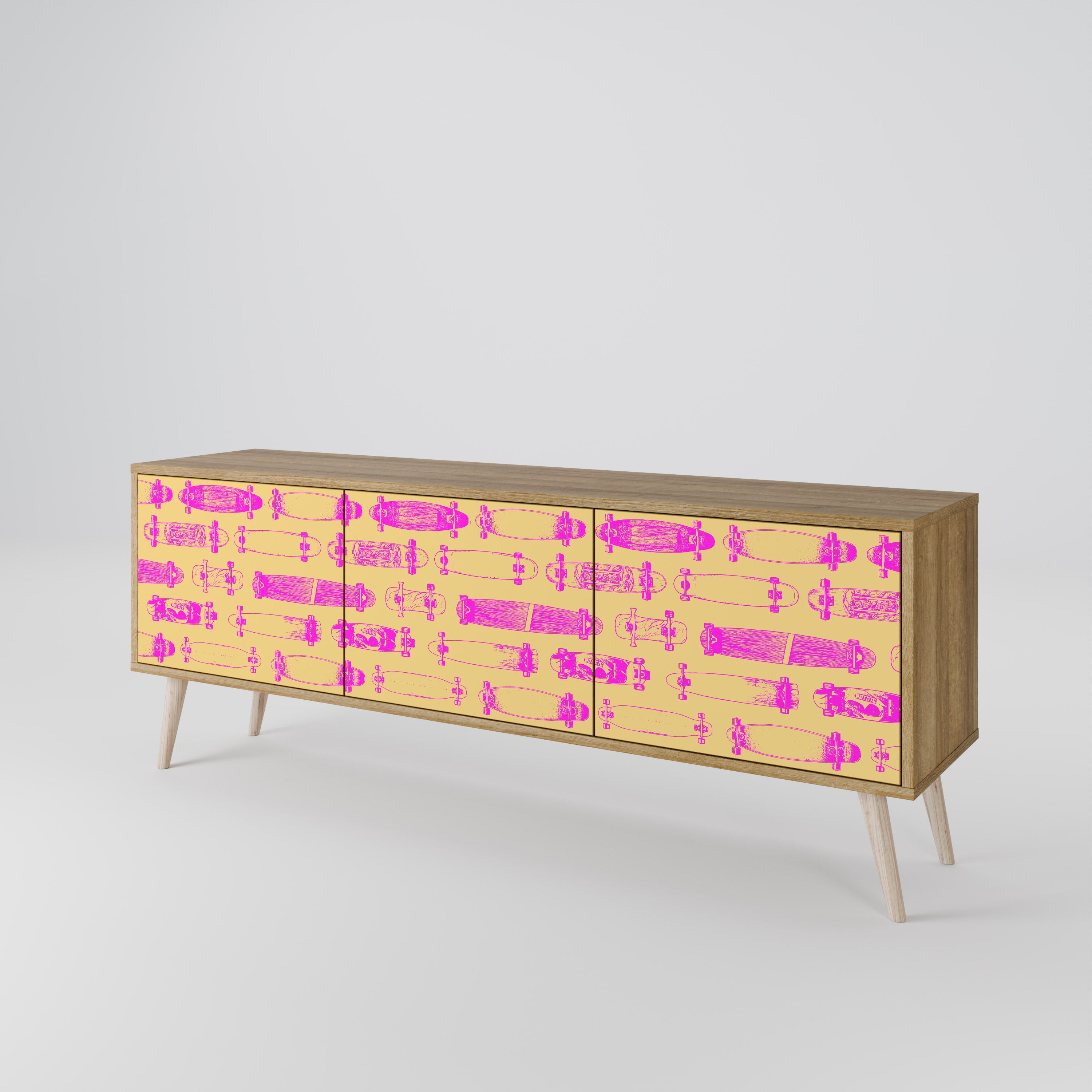 Meuble TV 3 portes effet chêne SKATEBOARD ARTISTRY