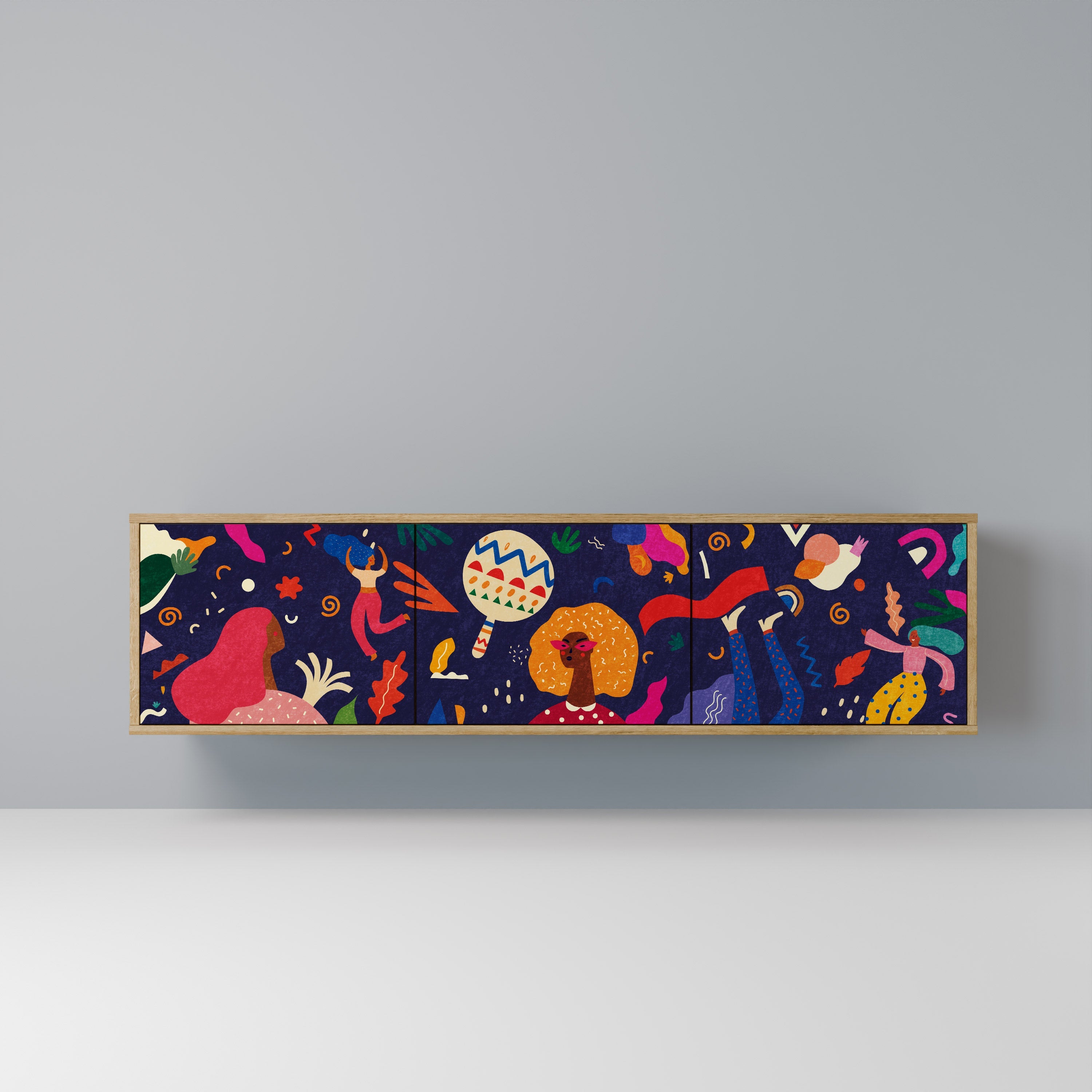 Meuble TV 3 portes FESTIVE PLEASURES effet chêne