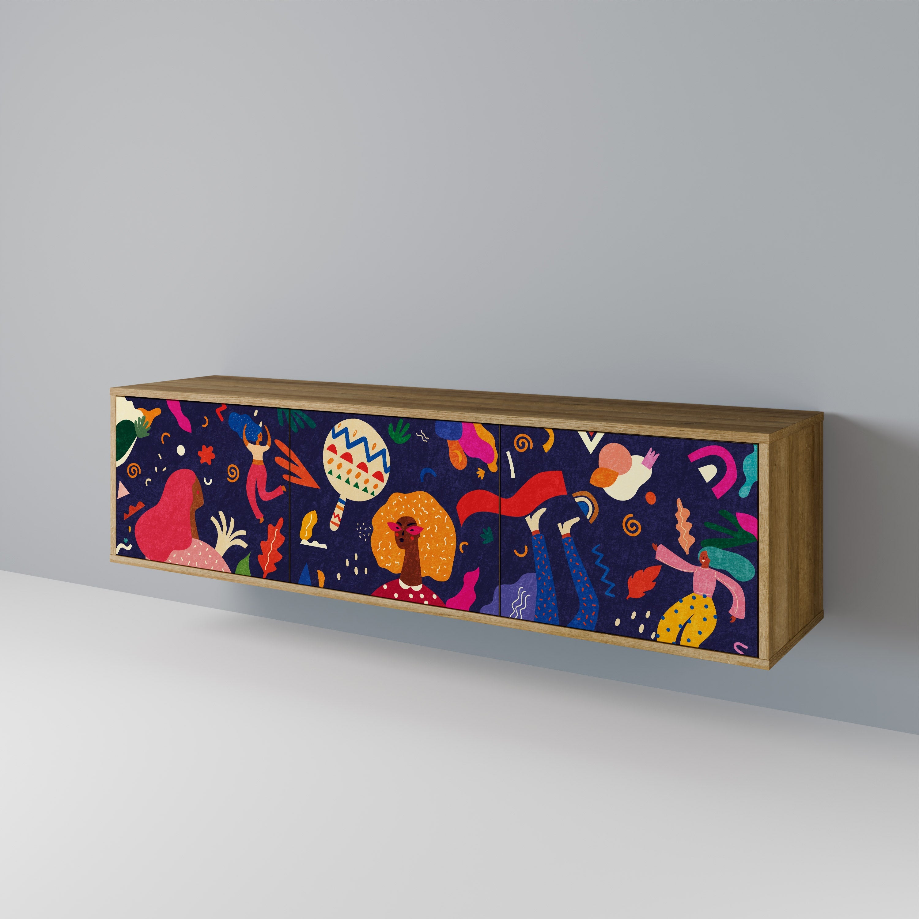 Meuble TV 3 portes FESTIVE PLEASURES effet chêne