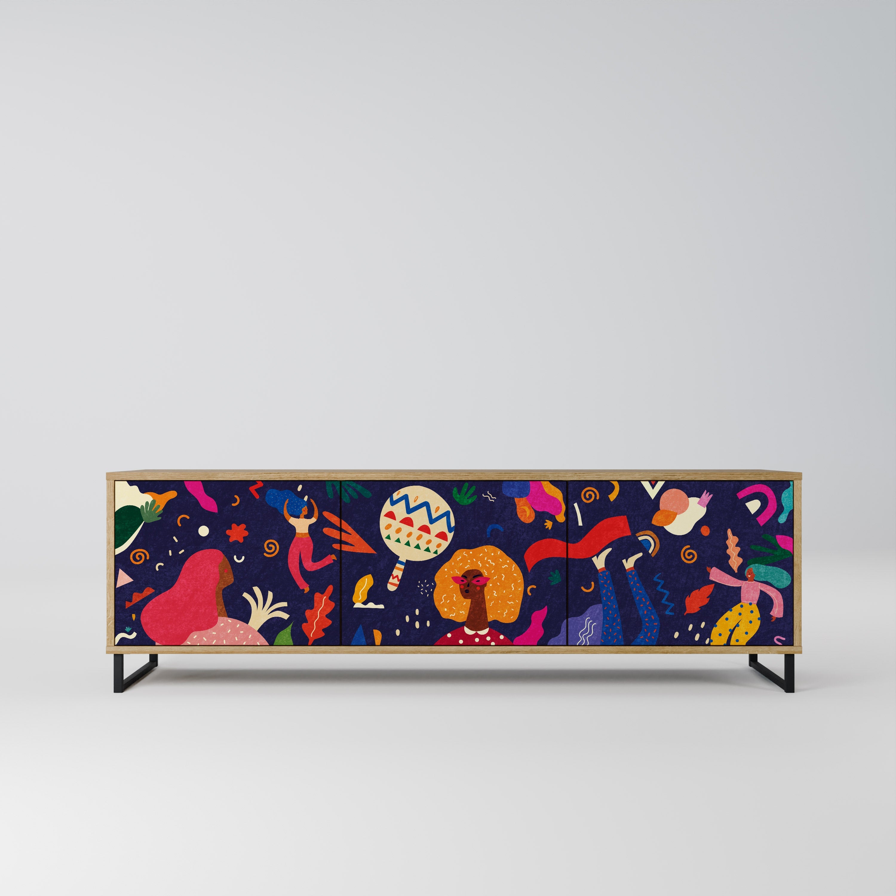 Meuble TV 3 portes FESTIVE PLEASURES effet chêne