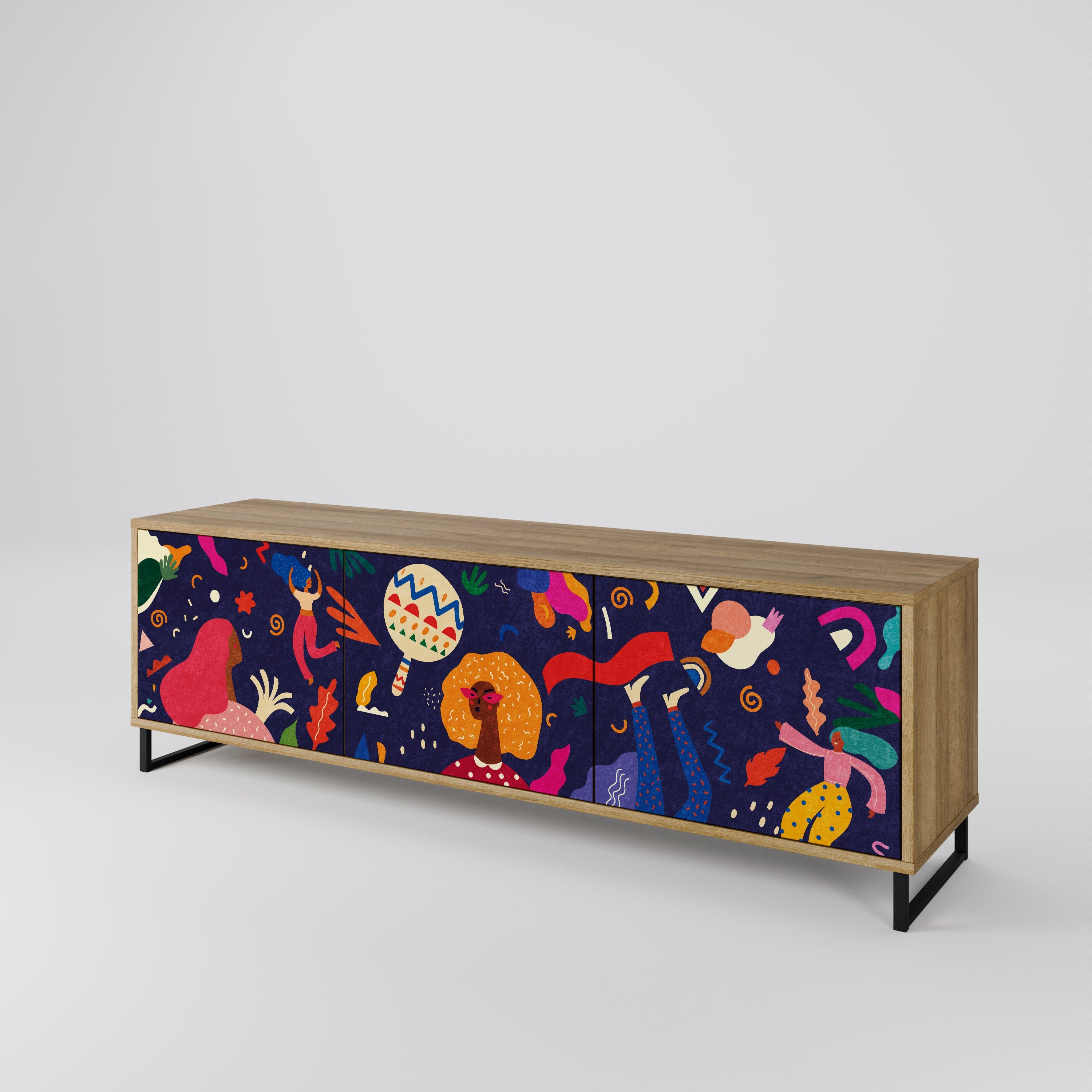 Meuble TV 3 portes FESTIVE PLEASURES effet chêne