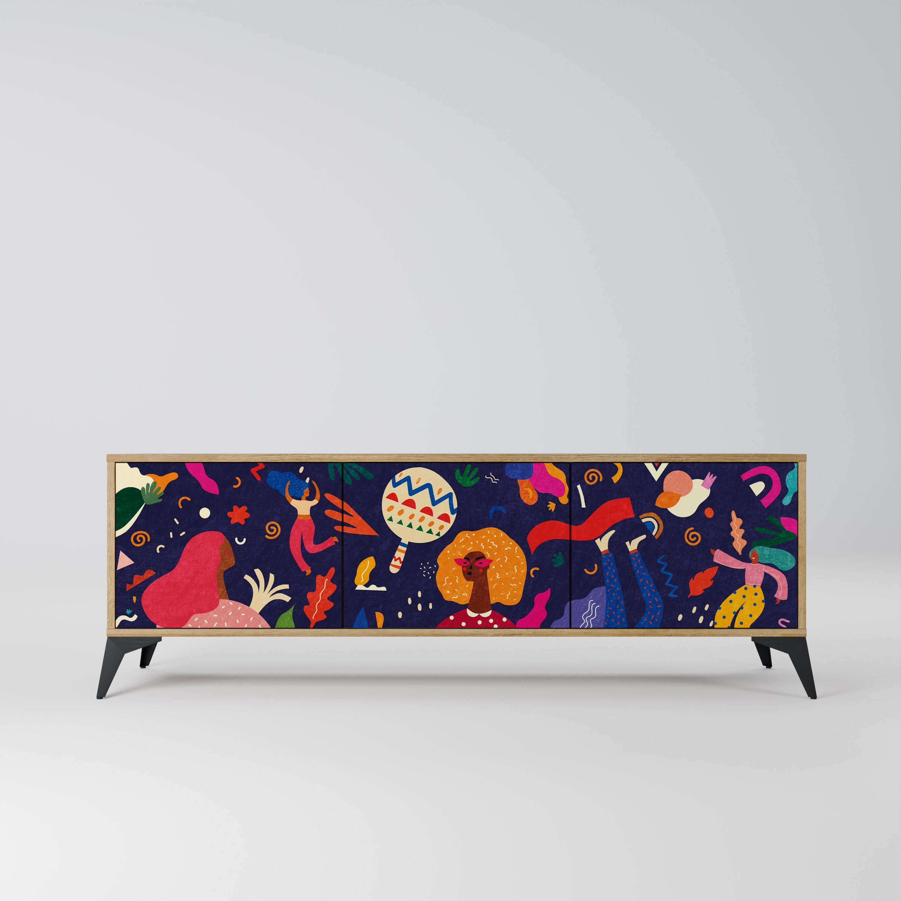 Meuble TV 3 portes FESTIVE PLEASURES effet chêne