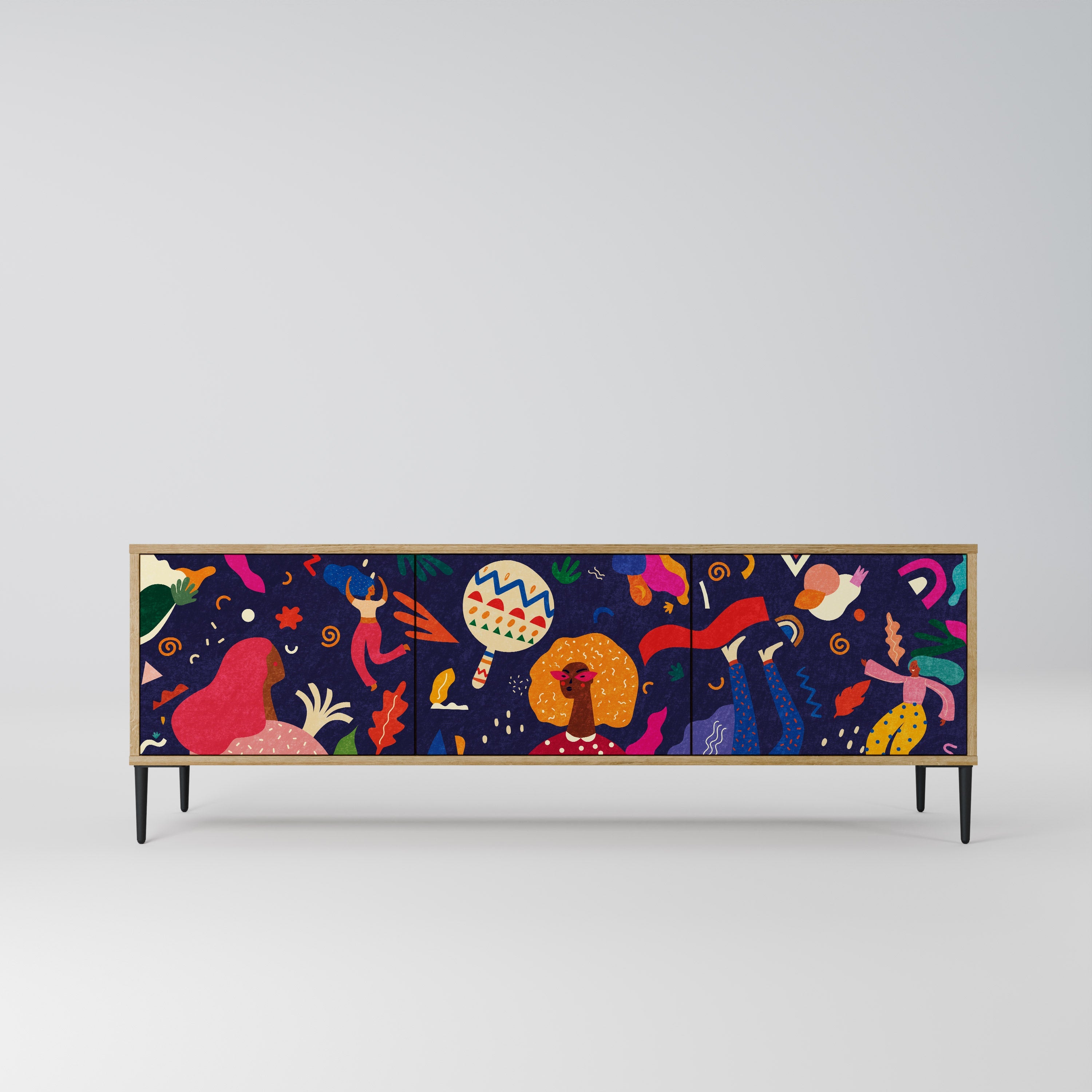 Meuble TV 3 portes FESTIVE PLEASURES effet chêne