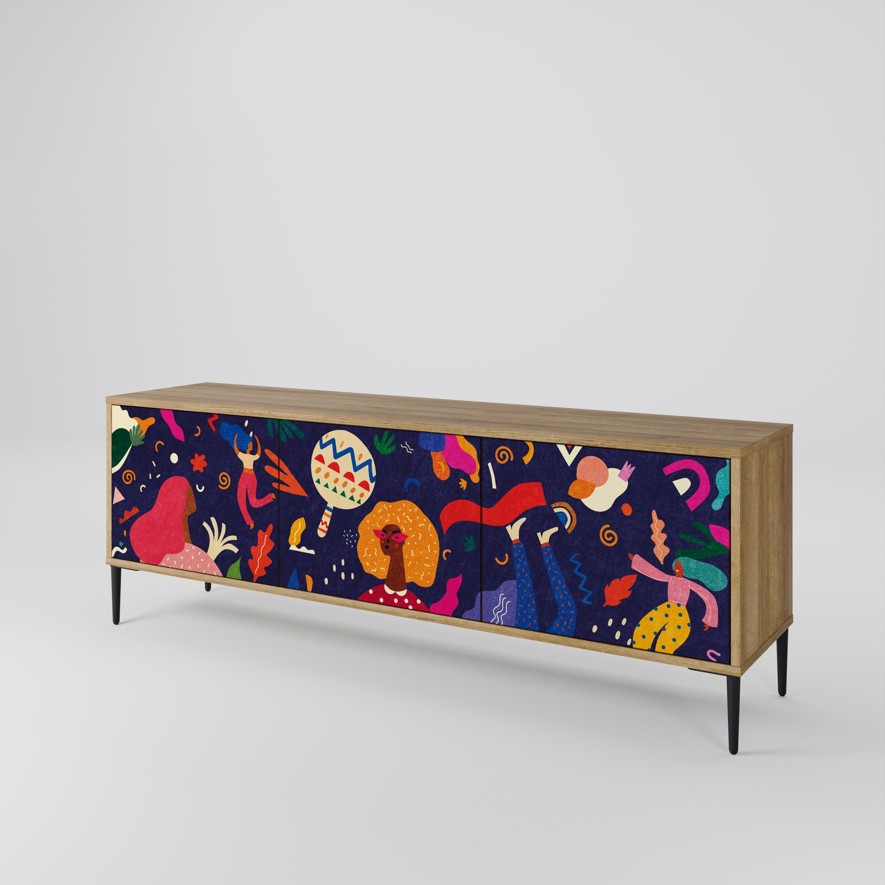 Meuble TV 3 portes FESTIVE PLEASURES effet chêne