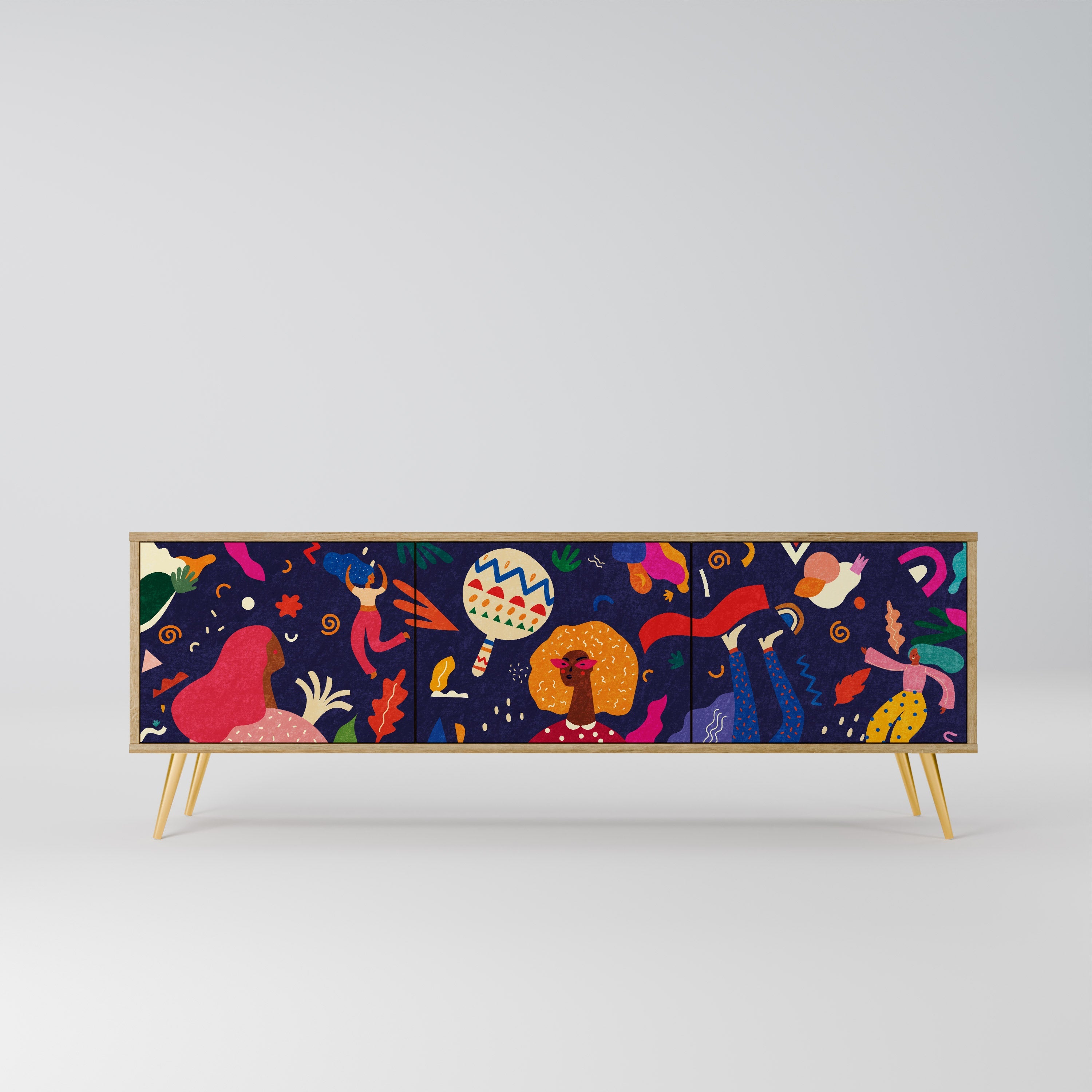 Meuble TV 3 portes FESTIVE PLEASURES effet chêne