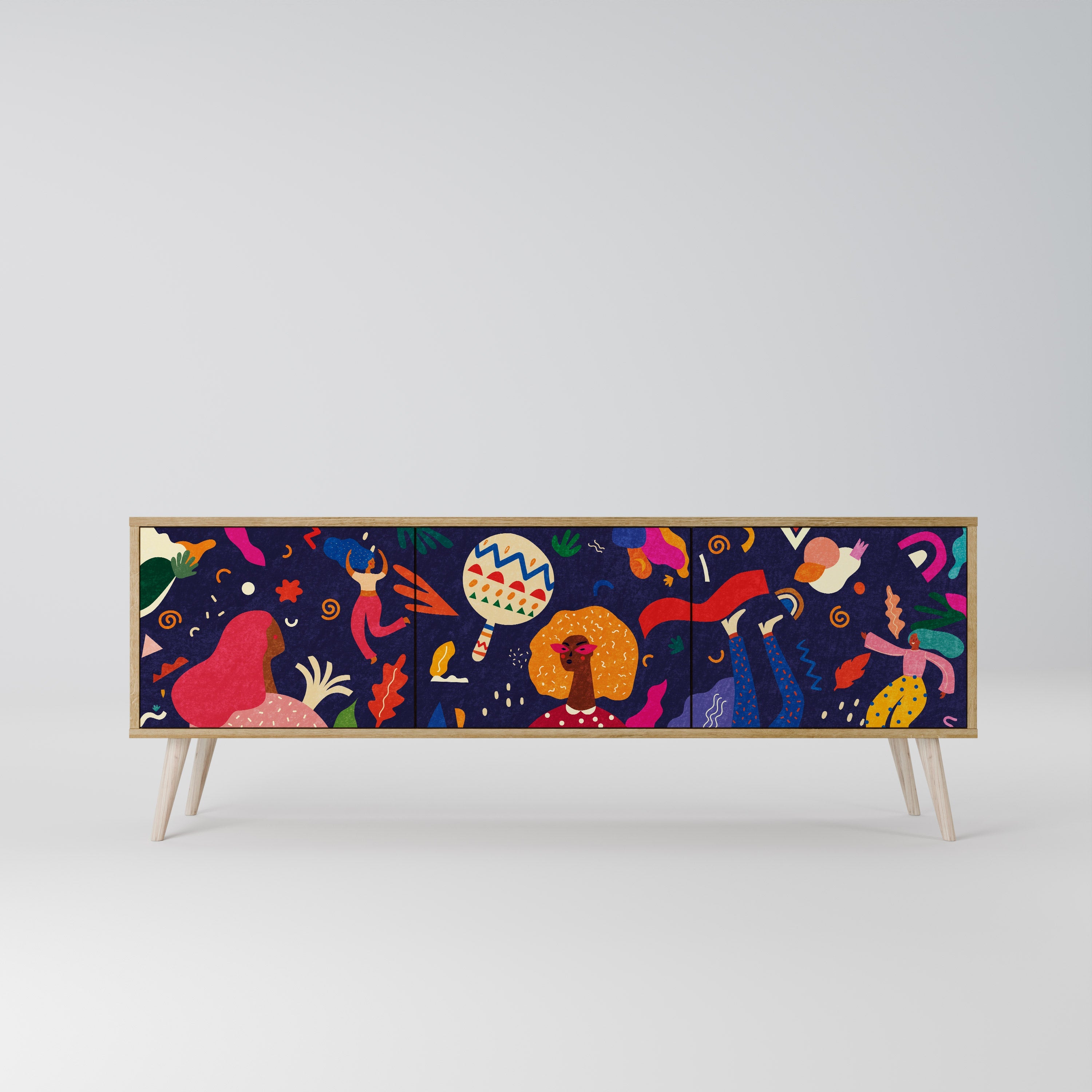 Meuble TV 3 portes FESTIVE PLEASURES effet chêne