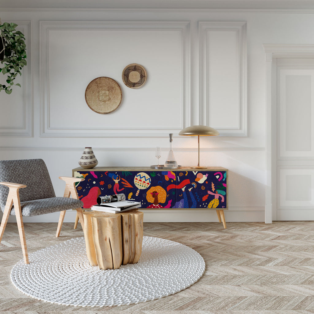 Meuble TV 3 portes FESTIVE PLEASURES effet chêne