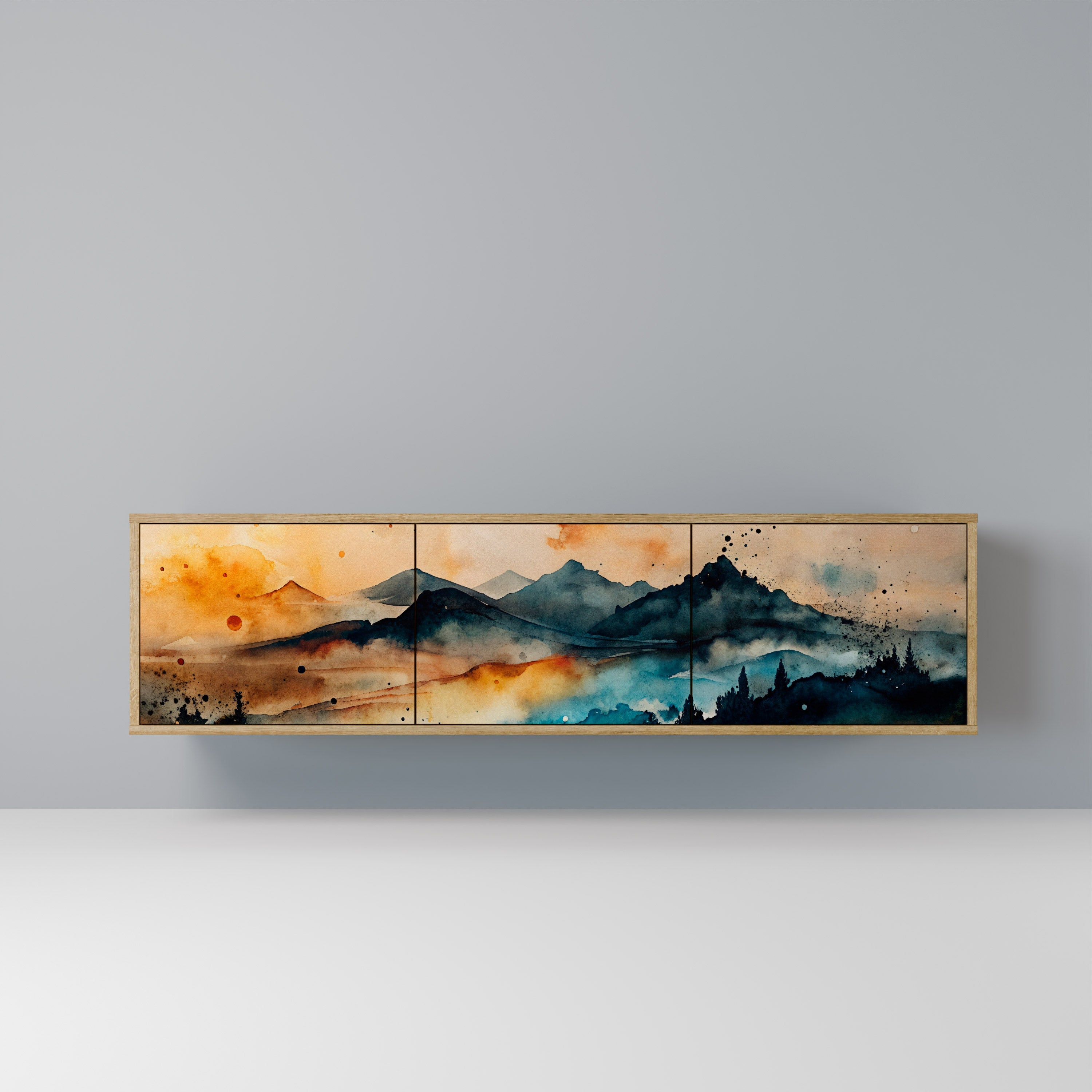 Meuble TV 3 portes OMINOUS MOUNTAINS effet chêne