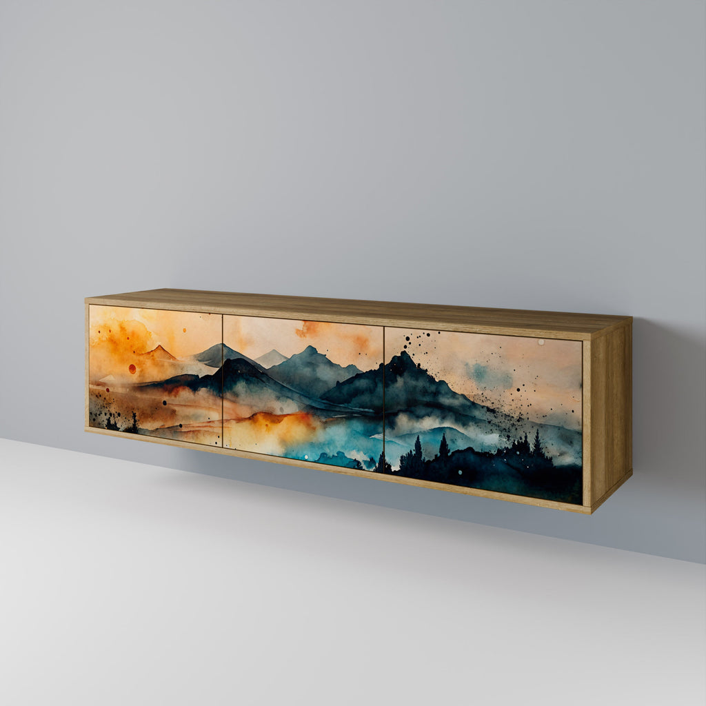 Meuble TV 3 portes OMINOUS MOUNTAINS effet chêne