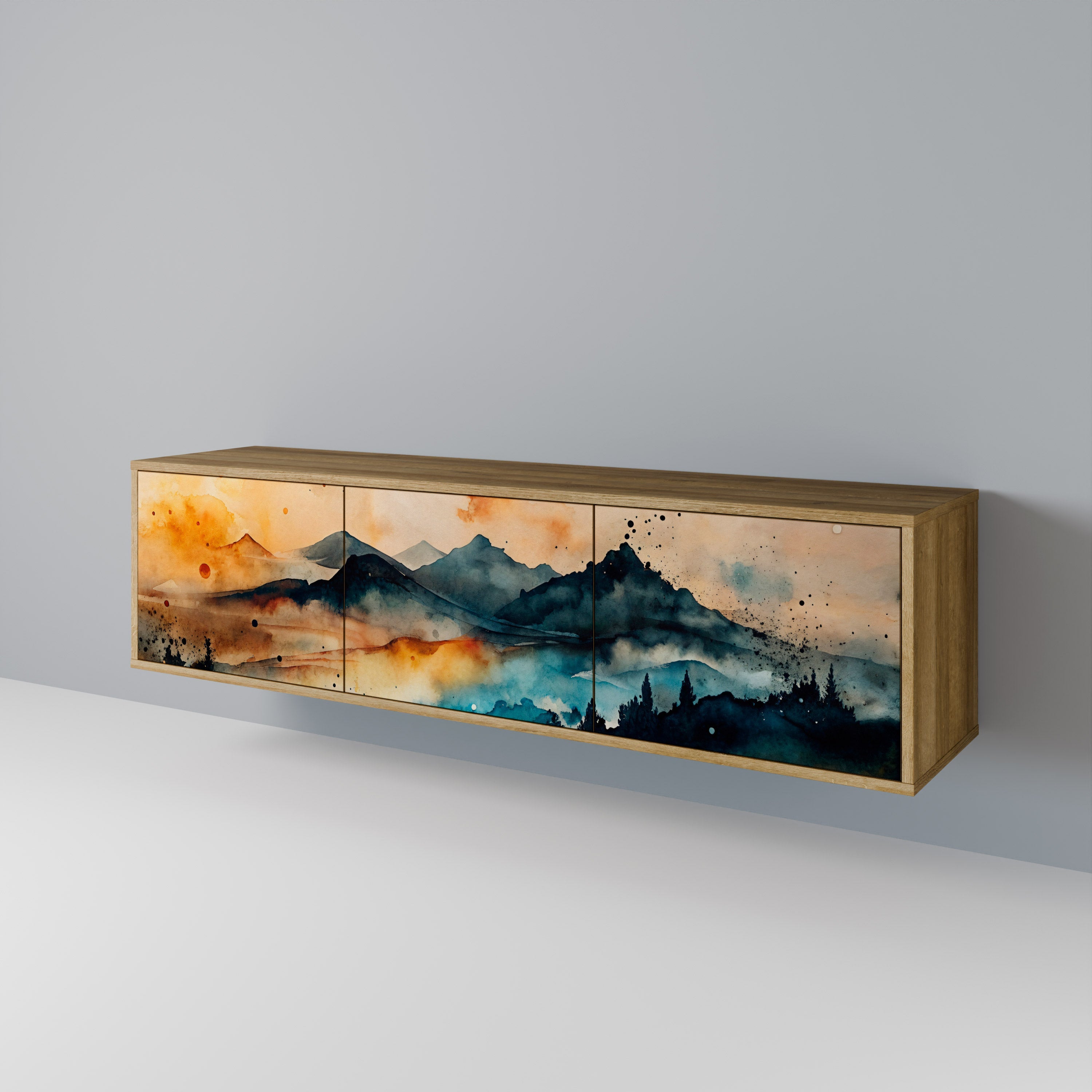 Meuble TV 3 portes OMINOUS MOUNTAINS effet chêne