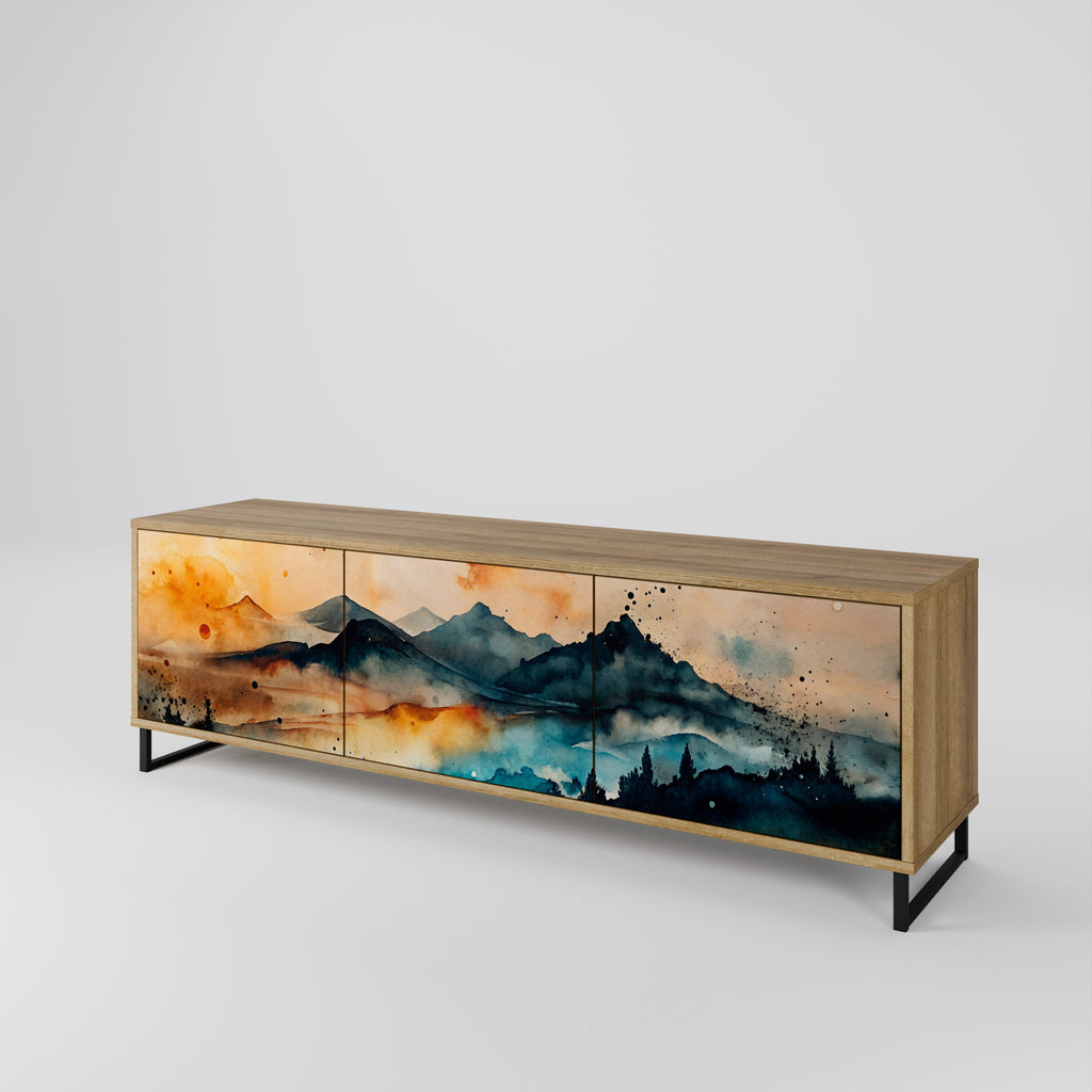 Meuble TV 3 portes OMINOUS MOUNTAINS effet chêne
