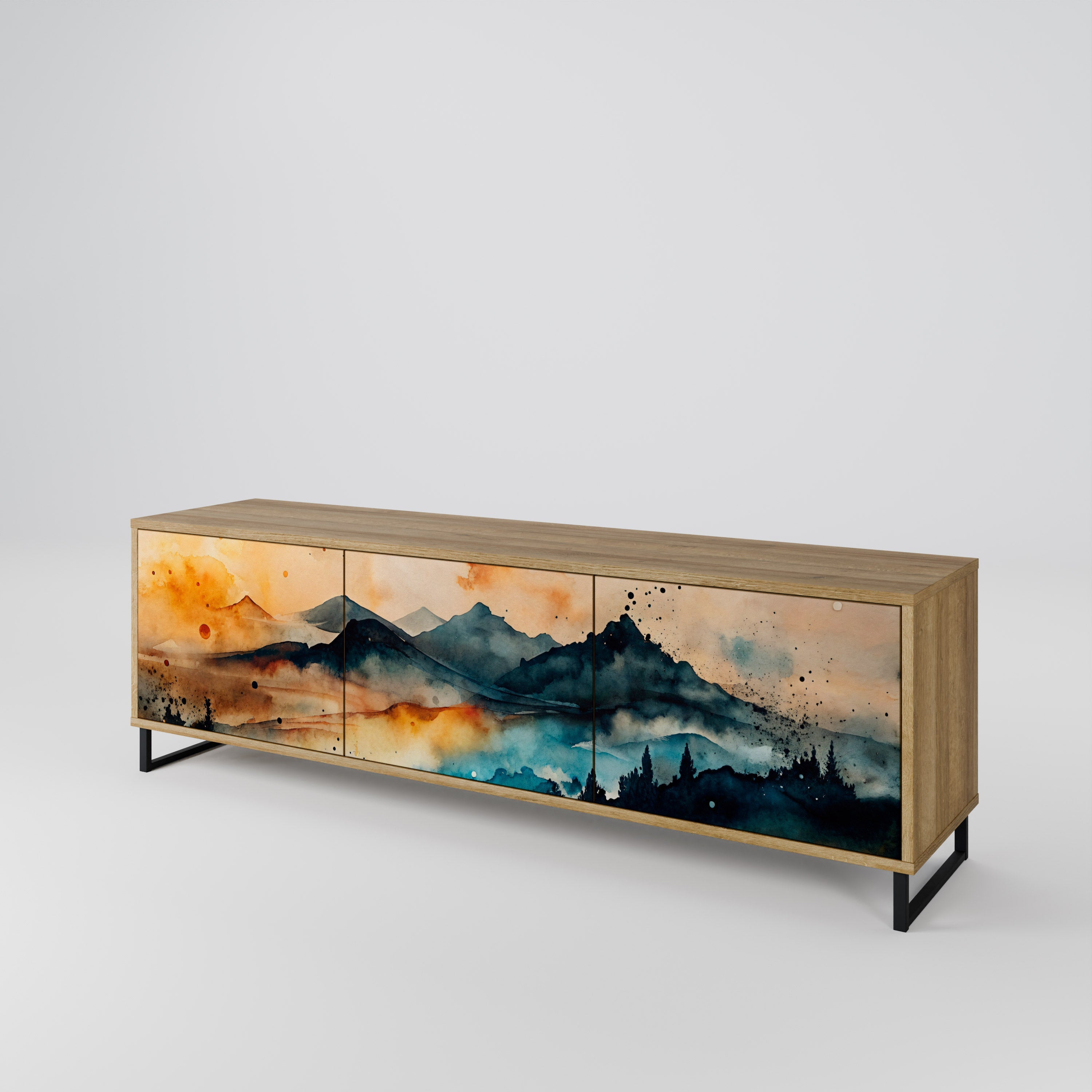 Meuble TV 3 portes OMINOUS MOUNTAINS effet chêne