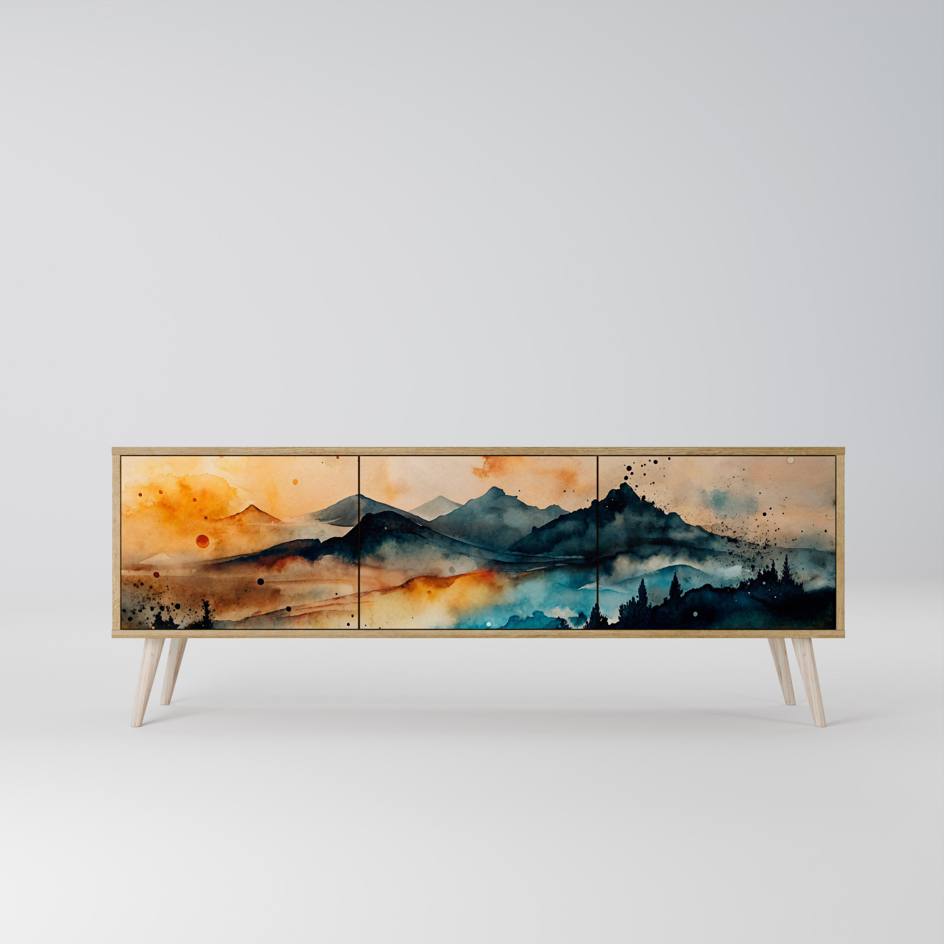 Meuble TV 3 portes OMINOUS MOUNTAINS effet chêne