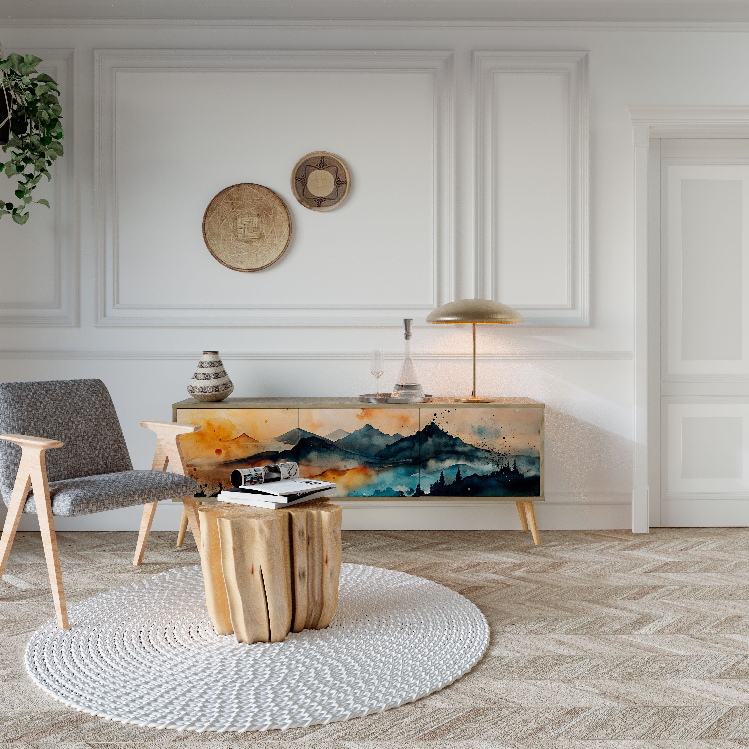 Meuble TV 3 portes OMINOUS MOUNTAINS effet chêne