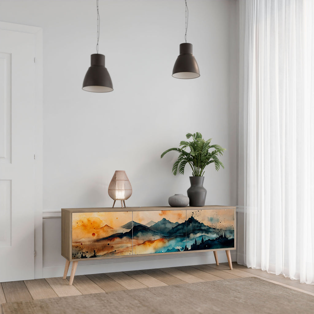 Meuble TV 3 portes OMINOUS MOUNTAINS effet chêne