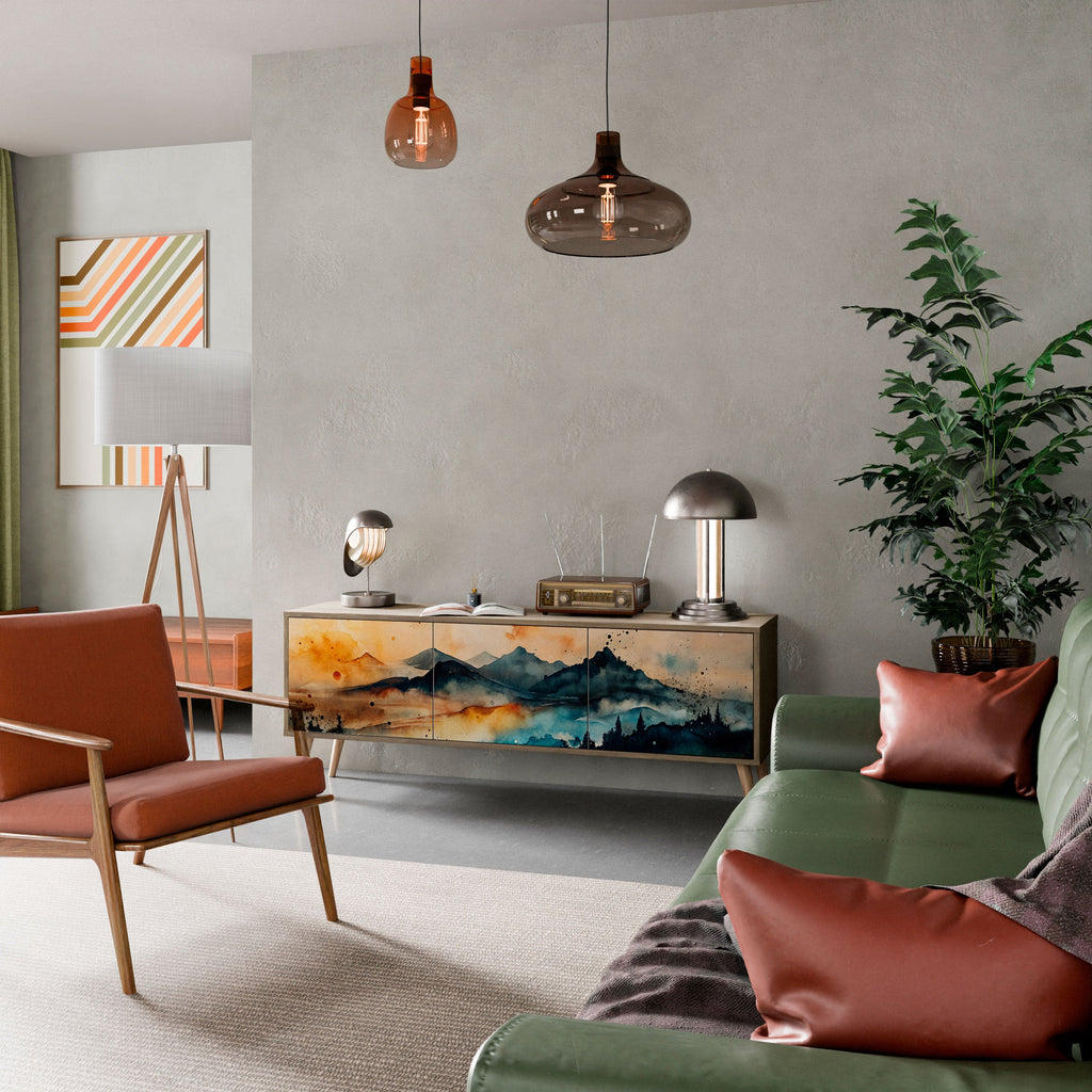 Meuble TV 3 portes OMINOUS MOUNTAINS effet chêne