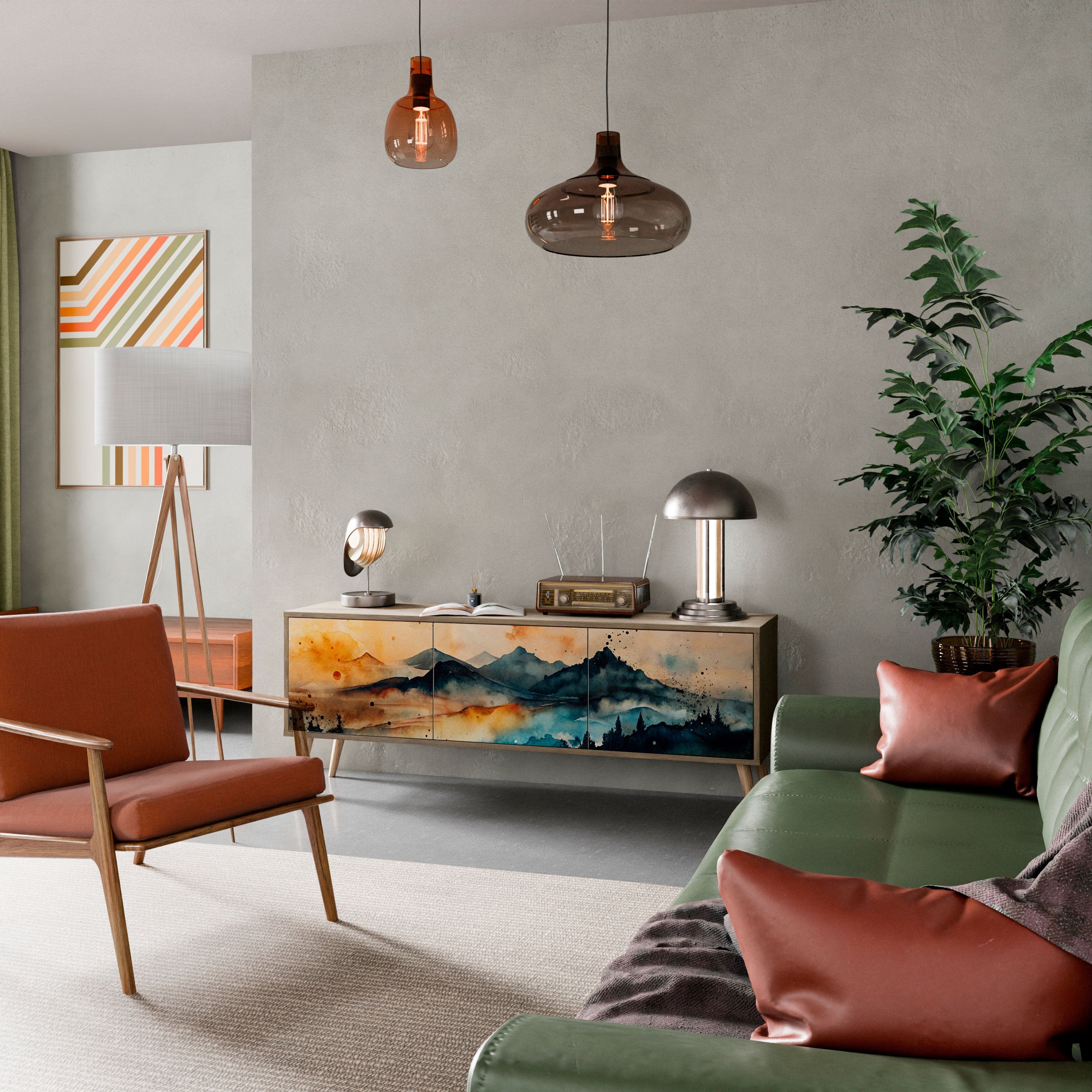 Meuble TV 3 portes OMINOUS MOUNTAINS effet chêne