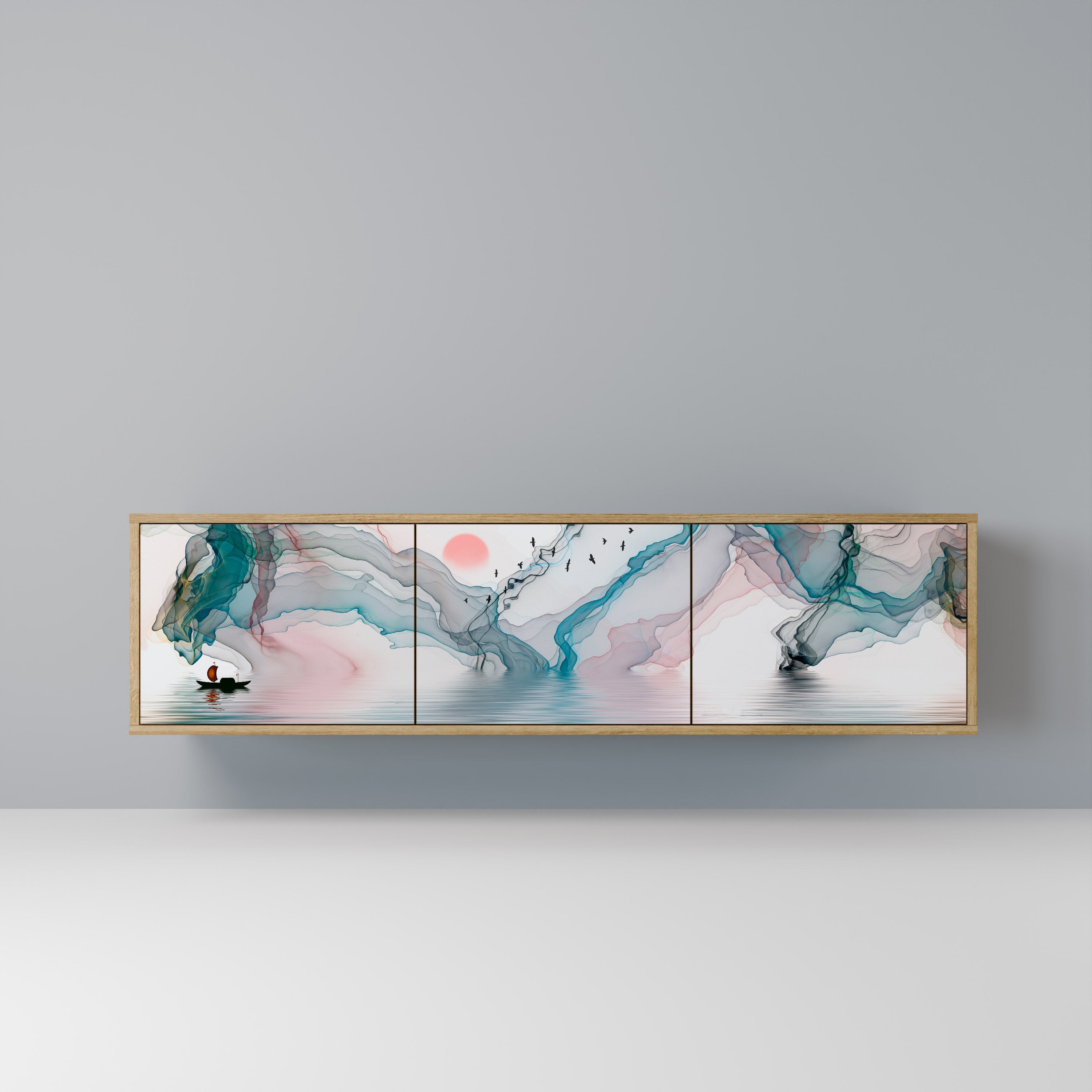 Meuble TV 3 portes VELVET CROSSING effet chêne