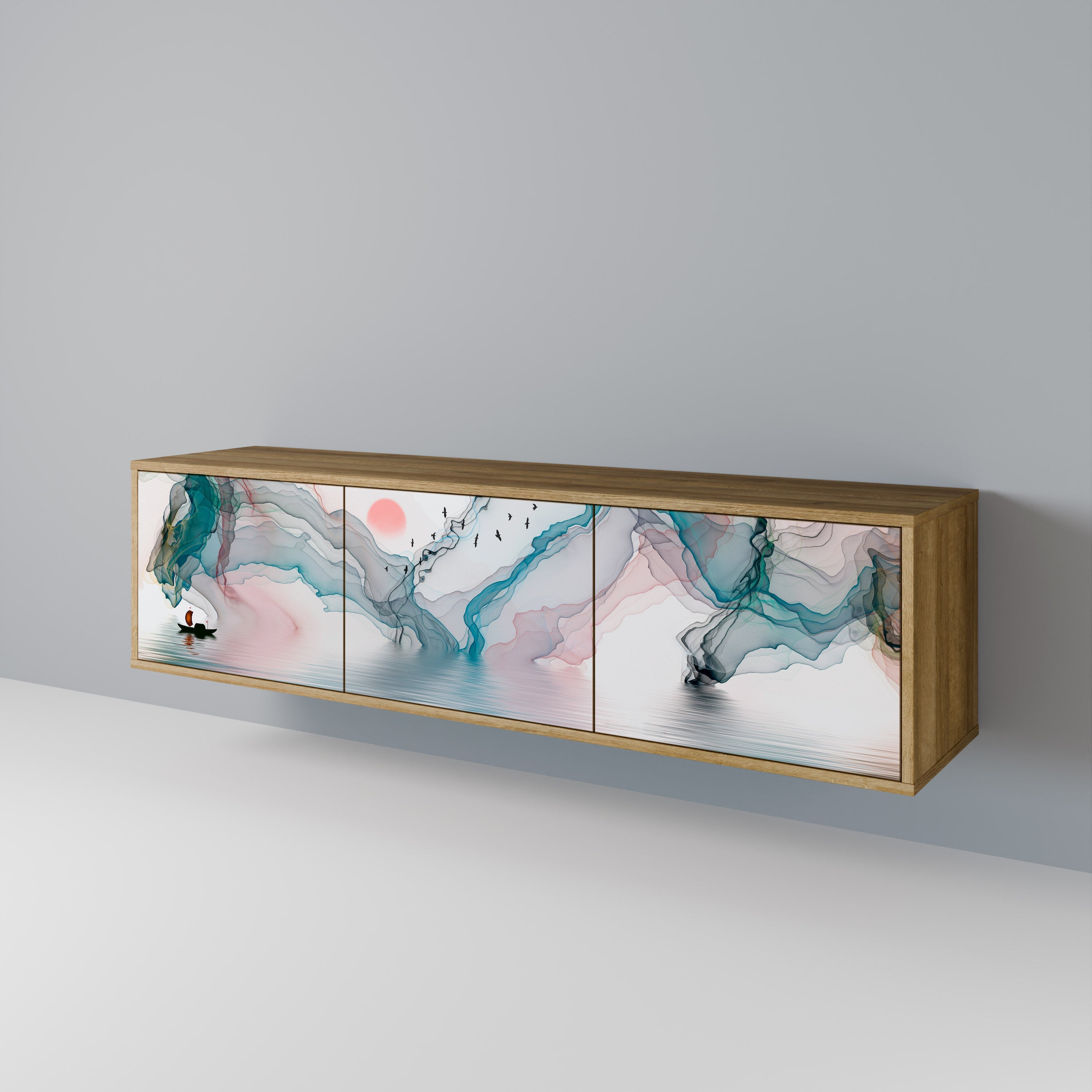 Meuble TV 3 portes VELVET CROSSING effet chêne