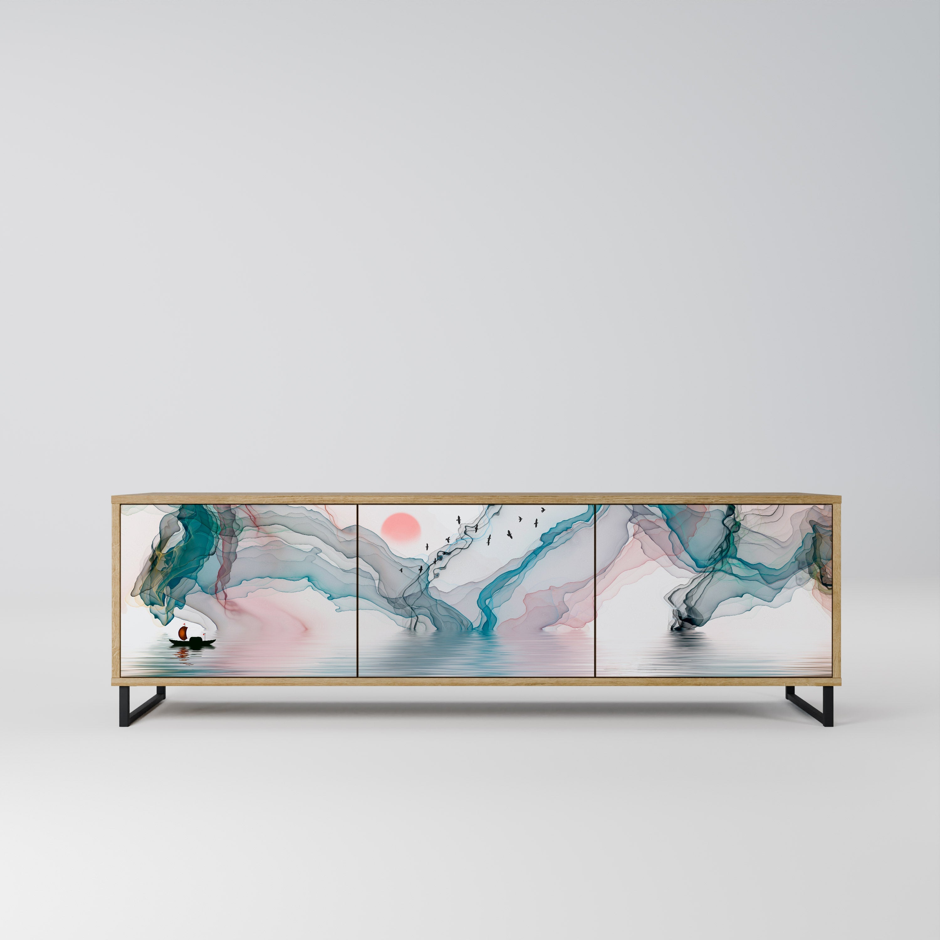 Meuble TV 3 portes VELVET CROSSING effet chêne