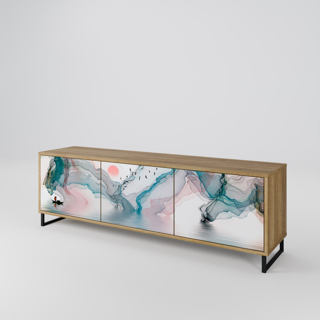 Meuble TV 3 portes VELVET CROSSING effet chêne