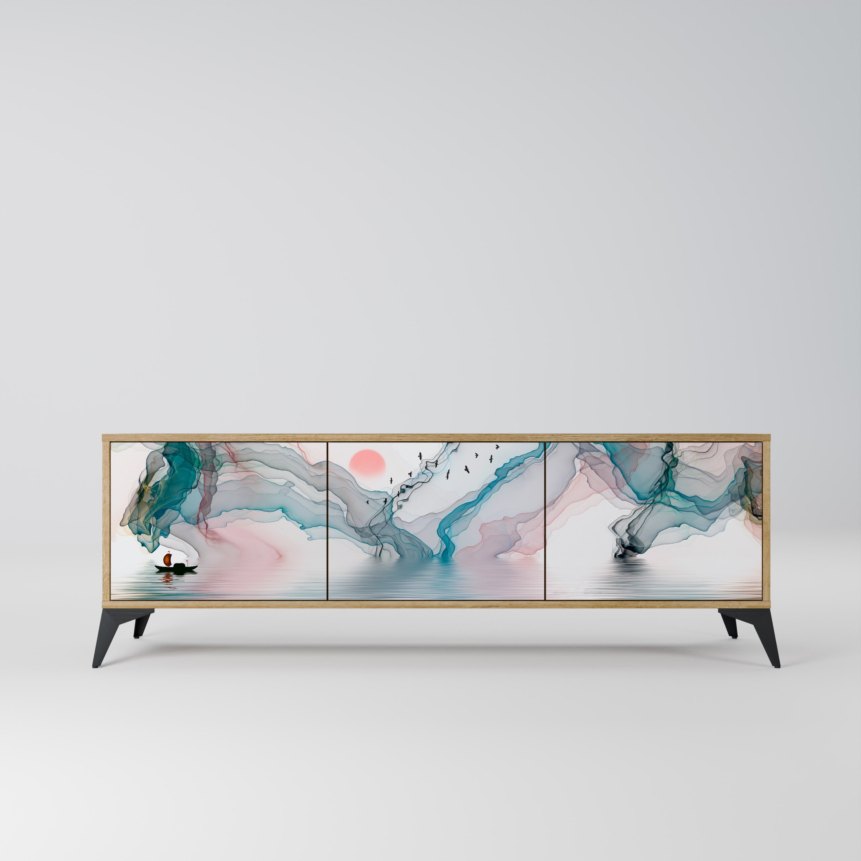 Meuble TV 3 portes VELVET CROSSING effet chêne