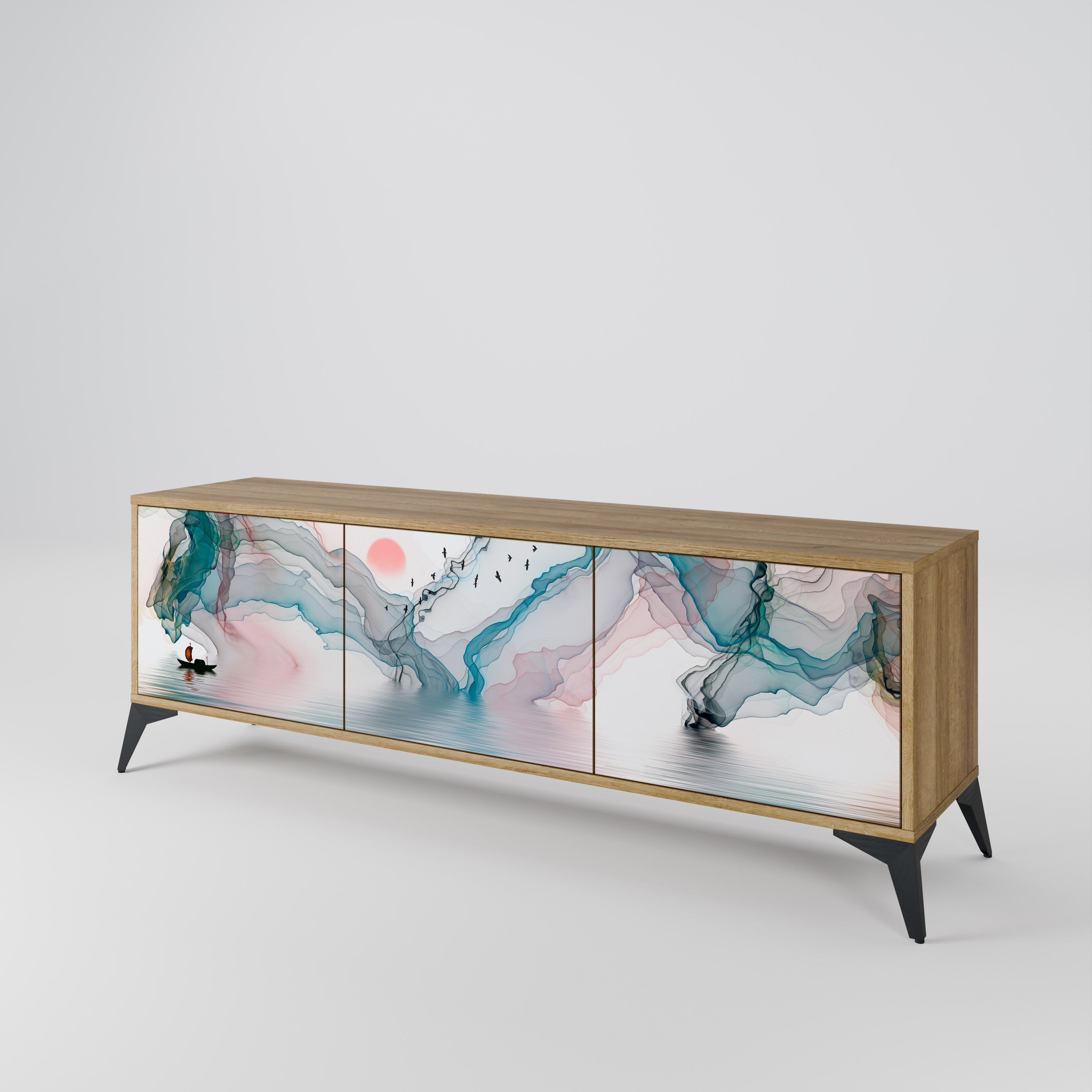 Meuble TV 3 portes VELVET CROSSING effet chêne