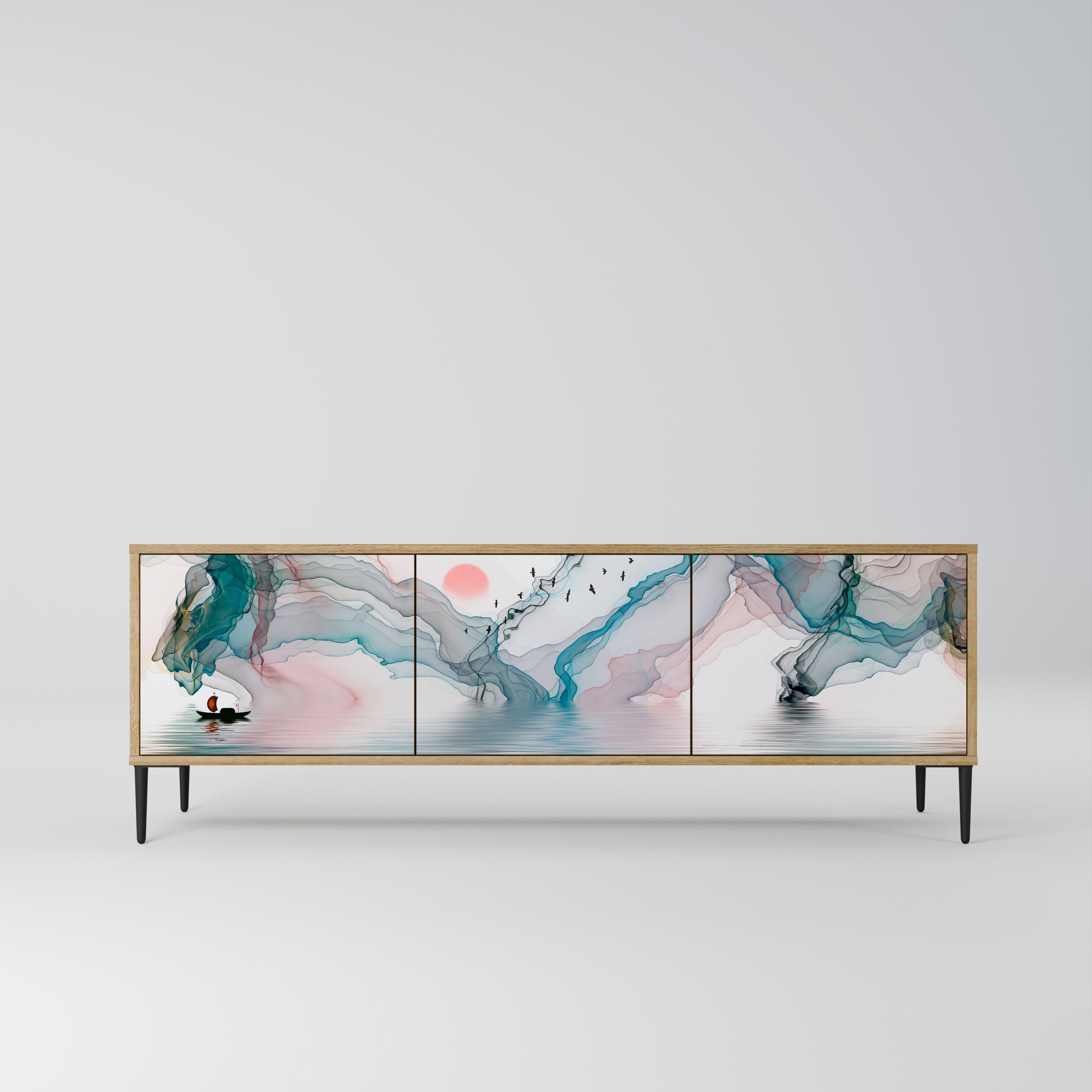 Meuble TV 3 portes VELVET CROSSING effet chêne