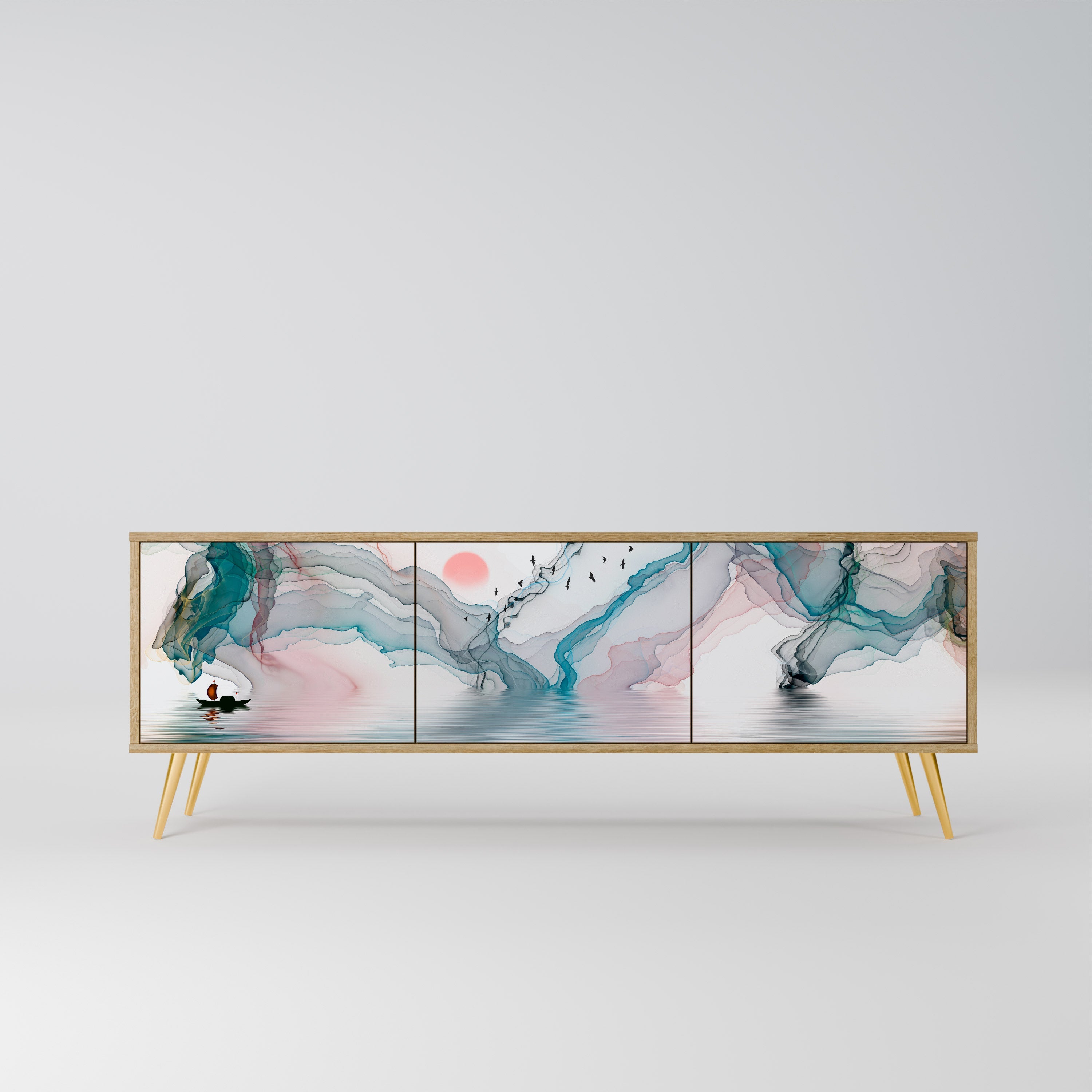 Meuble TV 3 portes VELVET CROSSING effet chêne