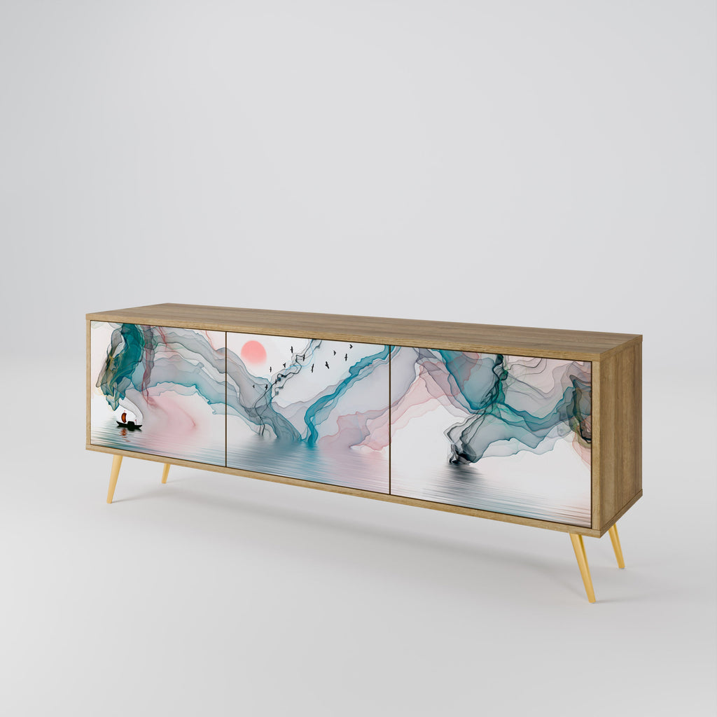 Meuble TV 3 portes VELVET CROSSING effet chêne