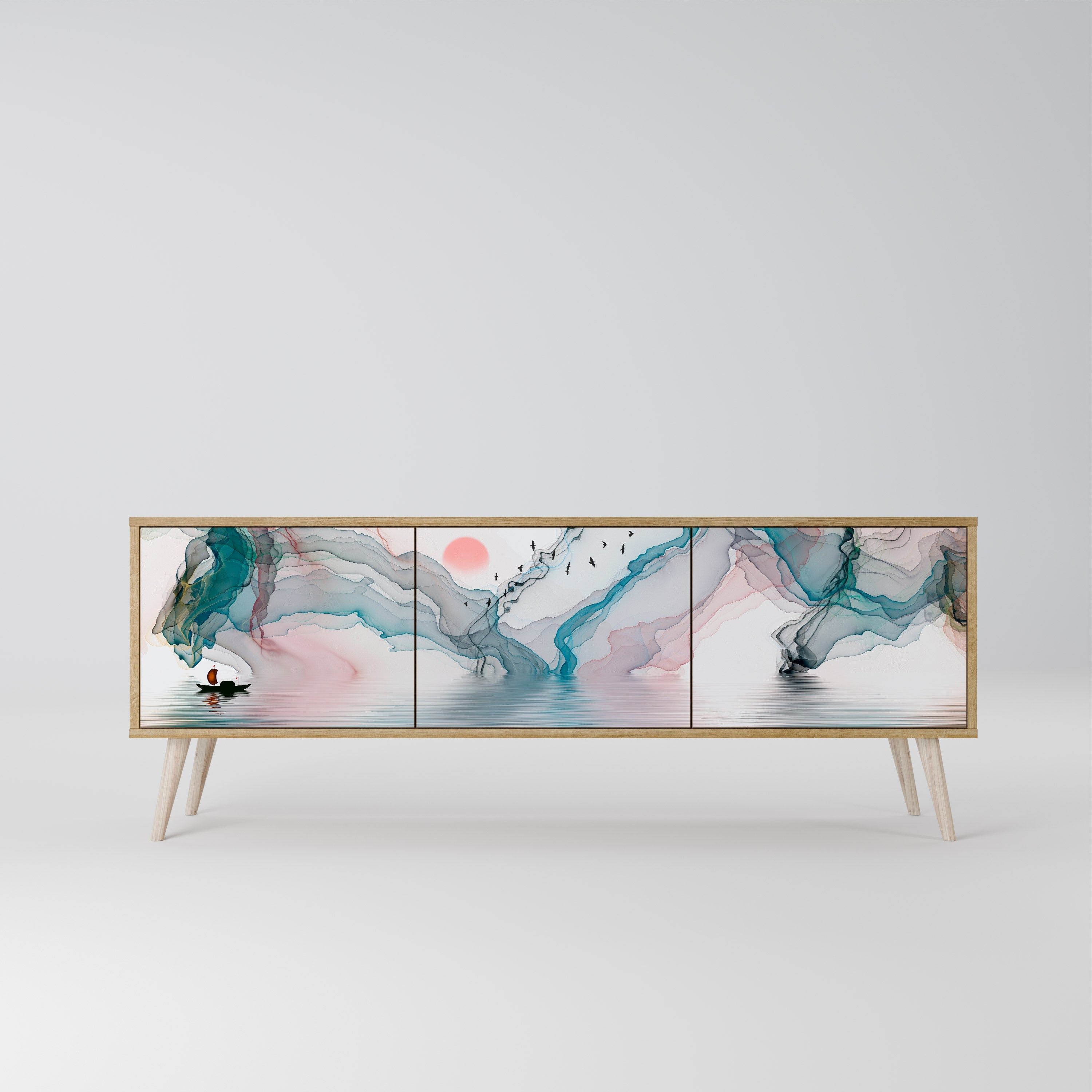 Meuble TV 3 portes VELVET CROSSING effet chêne