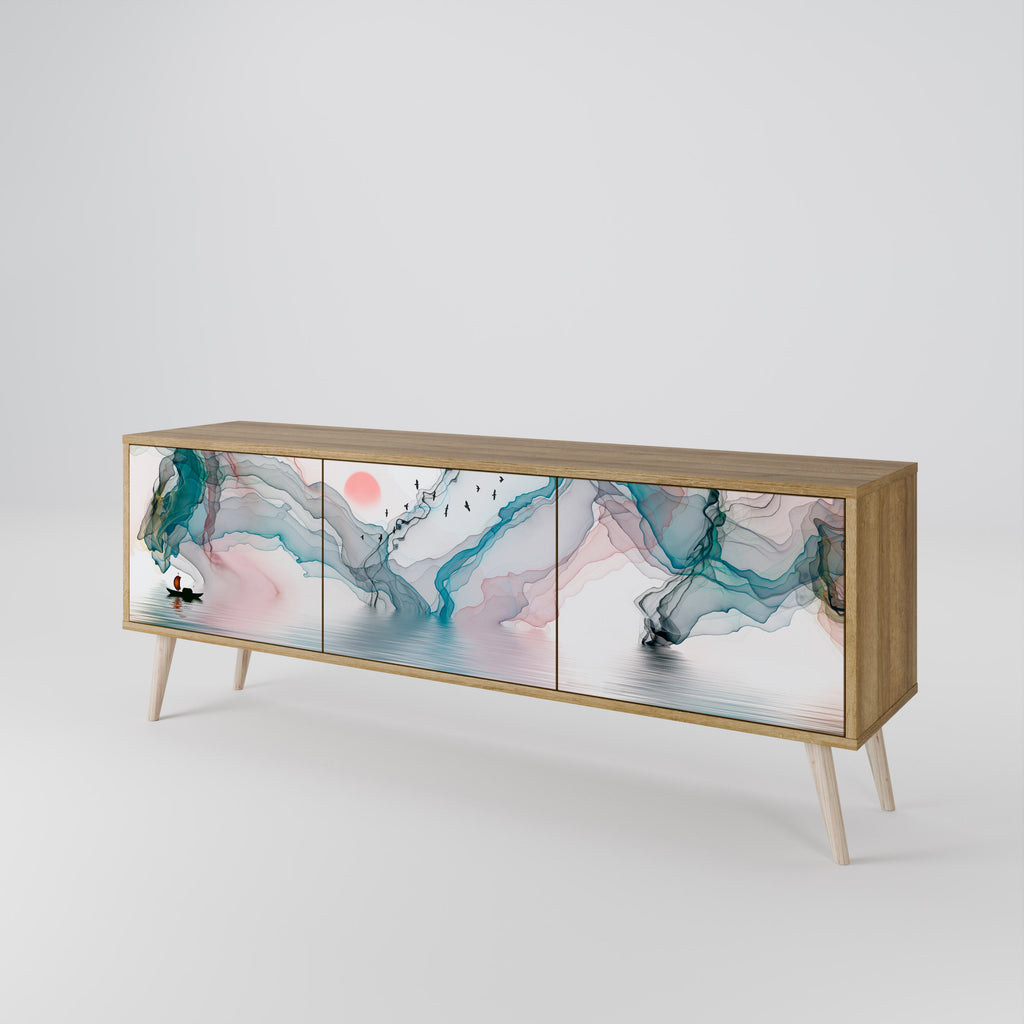 Meuble TV 3 portes VELVET CROSSING effet chêne